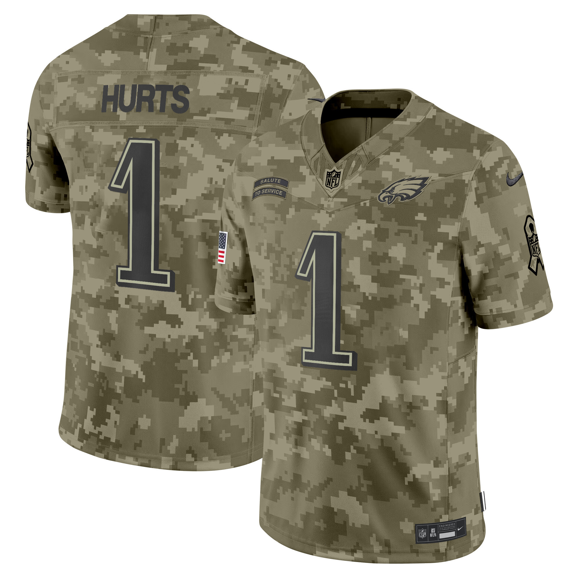 Jalen Hurts Men's Philadelphia Eagles 2024 Salute to Service Vapor Limited Olive Camo Jersey - All Stitched