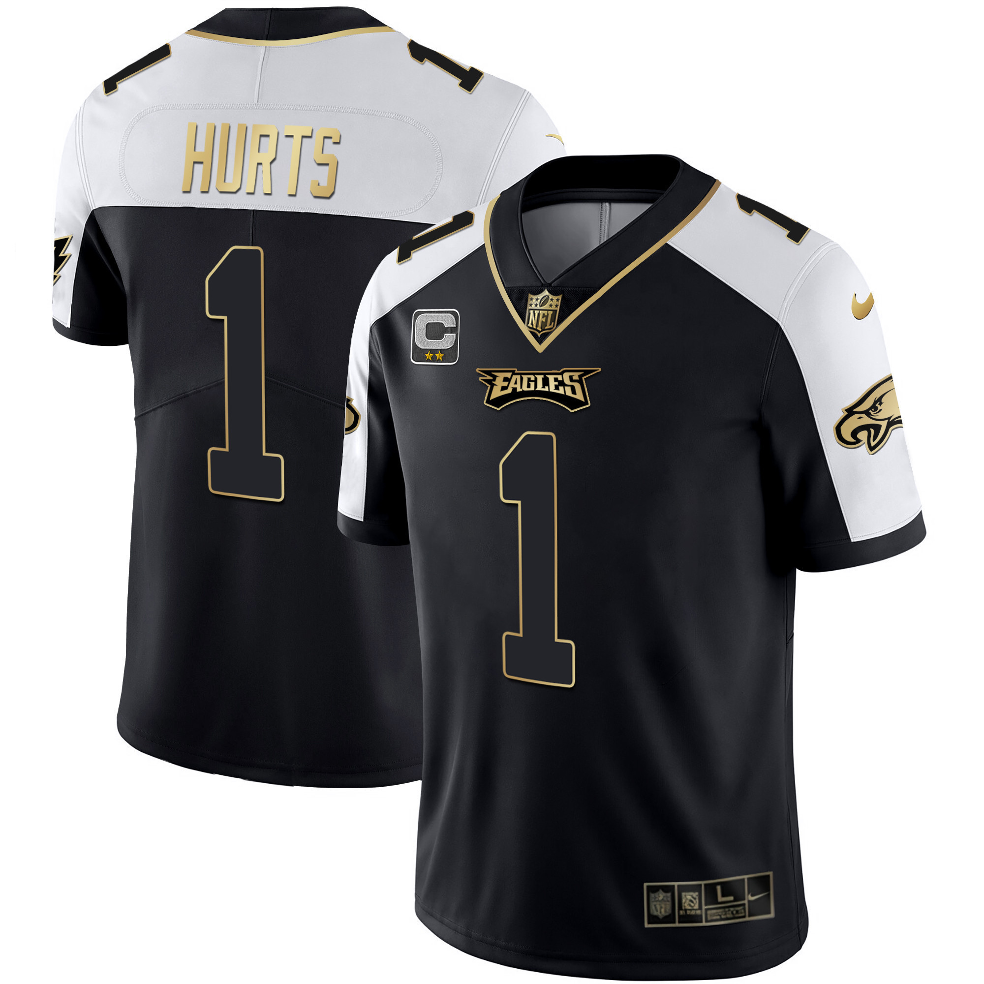 Jalen Hurts Men's Philadelphia Eagles Alternate Vapor Black Gold Limited - All Stitched Black Gold Jersey - All Stitched