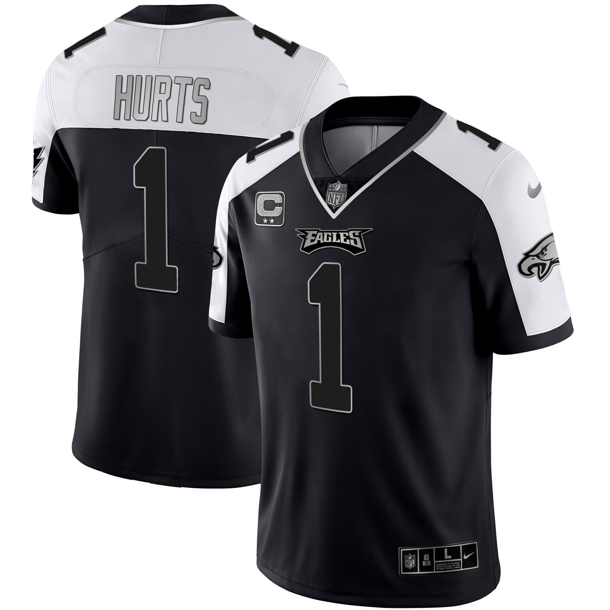 Jalen Hurts Men's Philadelphia Eagles Alternate Vapor Black Gold Limited - All Stitched Black Silver Jersey - All Stitched