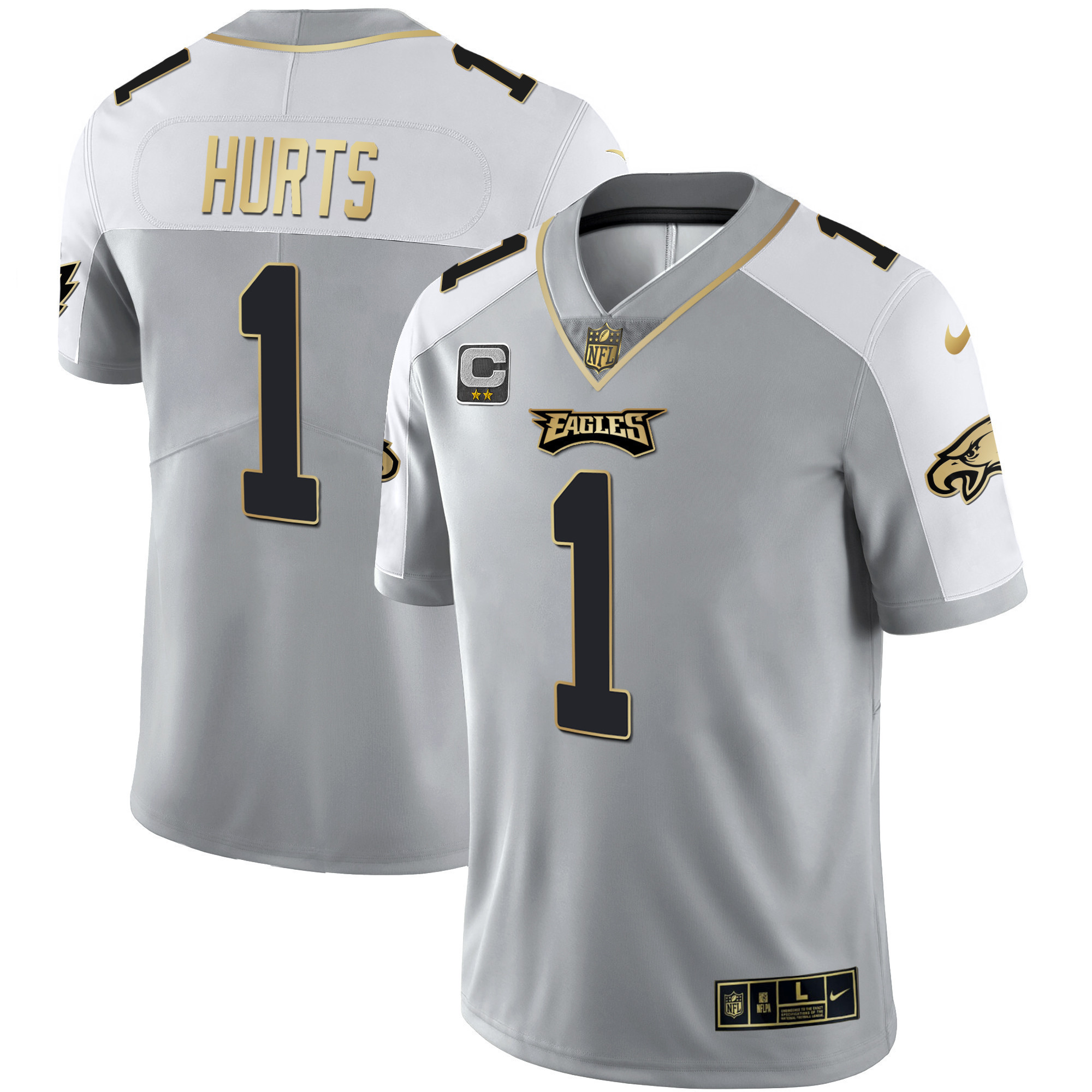 Jalen Hurts Men's Philadelphia Eagles Alternate Vapor Black Gold Limited - All Stitched Gray Gold Jersey - All Stitched