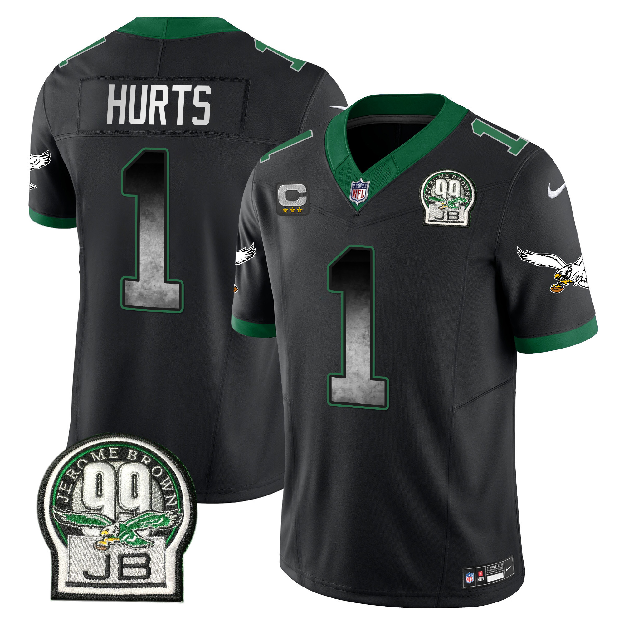 Jalen Hurts Men's Philadelphia Eagles Arch Smoke Kelly Green Vapor Black Jersey - All Stitched
