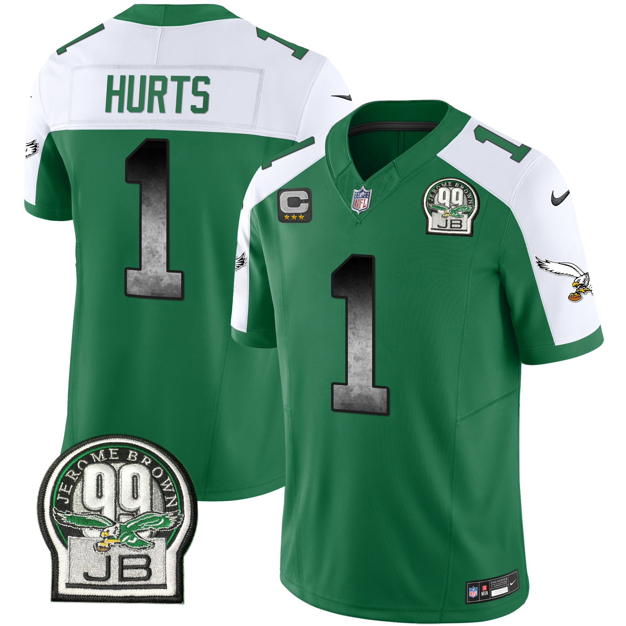Jalen Hurts Men's Philadelphia Eagles Arch Smoke Kelly Green Vapor Kelly Alternate Jersey - All Stitched