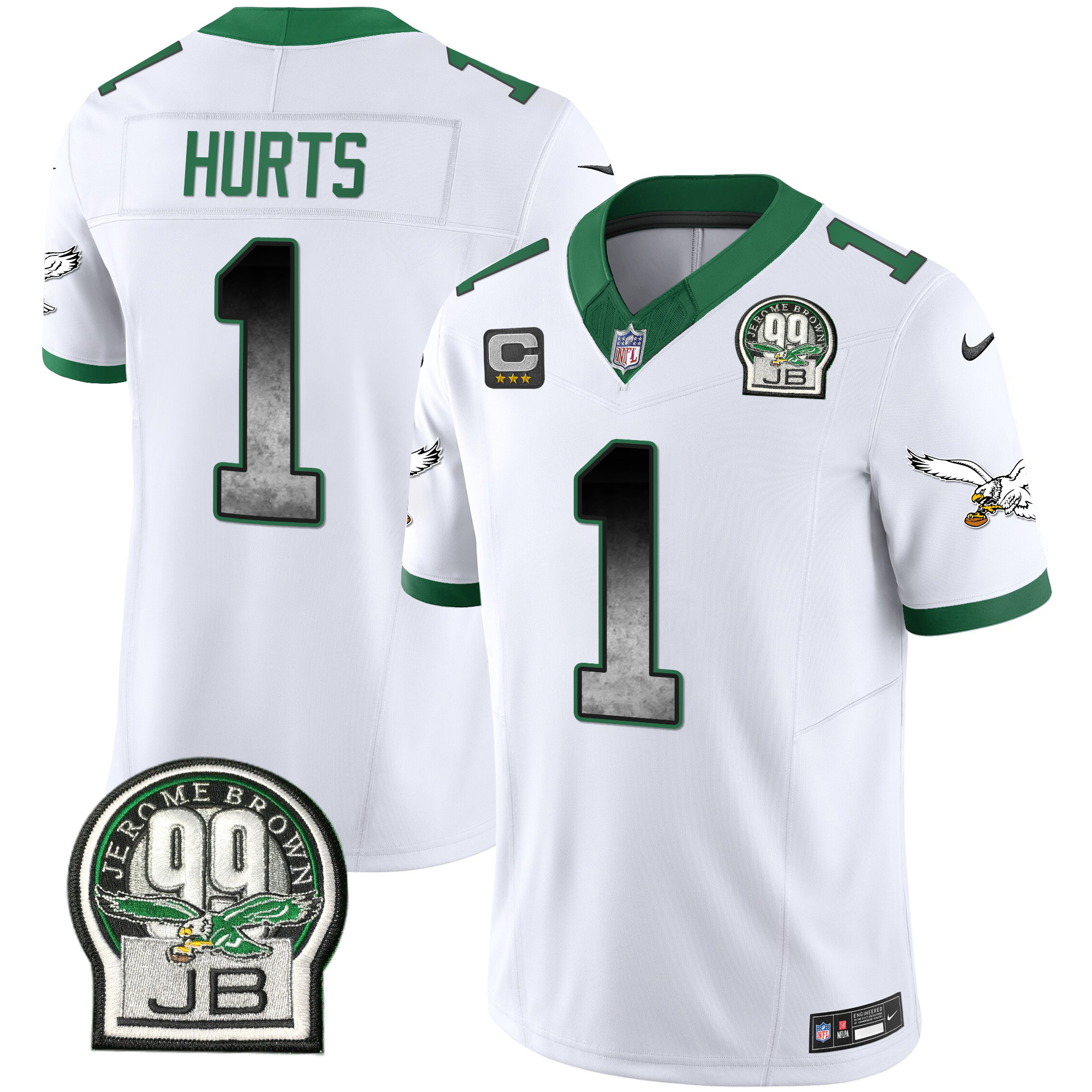 Jalen Hurts Men's Philadelphia Eagles Arch Smoke Kelly Green Vapor Kelly White Jersey - All Stitched