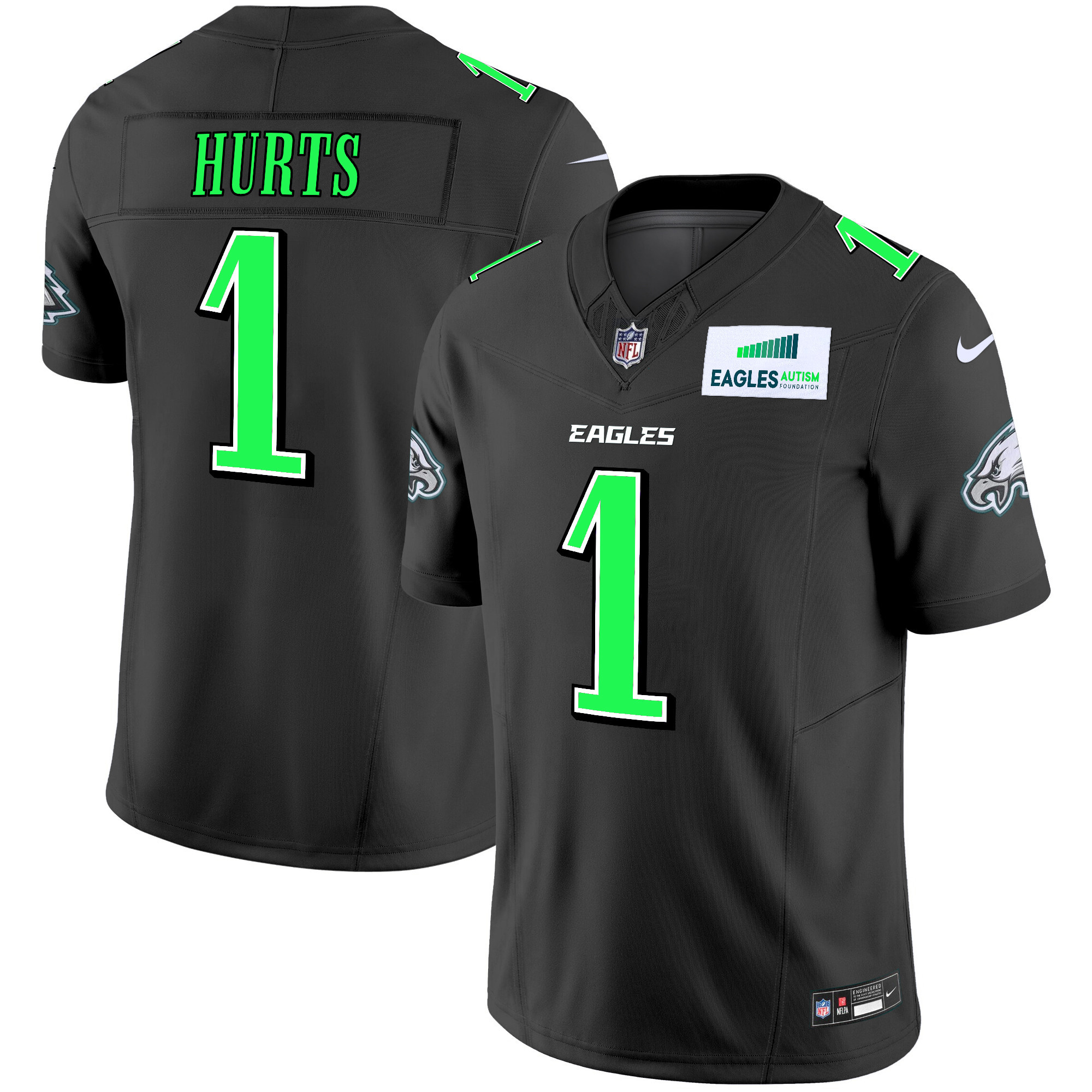 Jalen Hurts Men's Philadelphia Eagles Autism Foundation Patch Vapor Limited Black Jersey - All Stitched