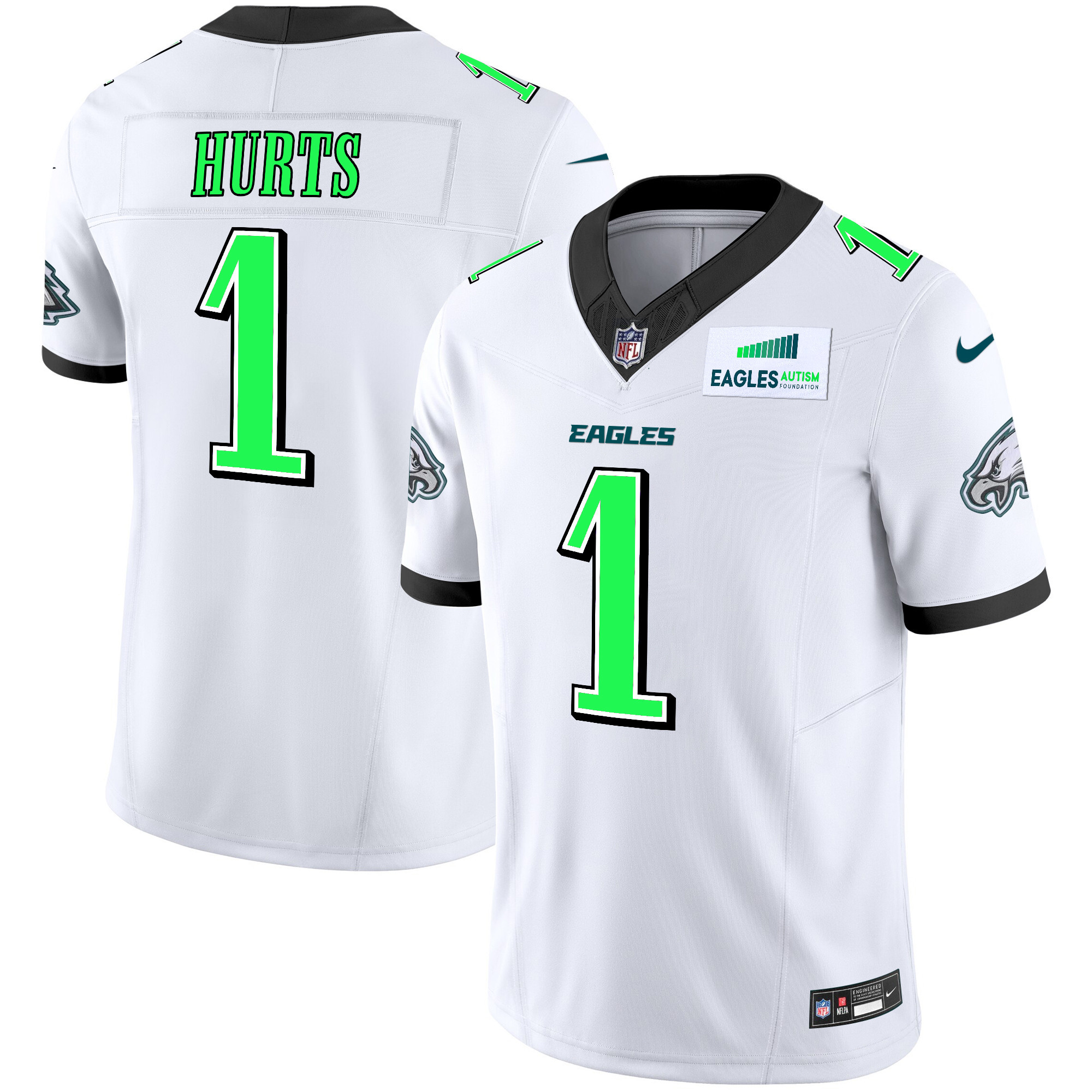 Jalen Hurts Men's Philadelphia Eagles Autism Foundation Patch Vapor Limited White Jersey - All Stitched
