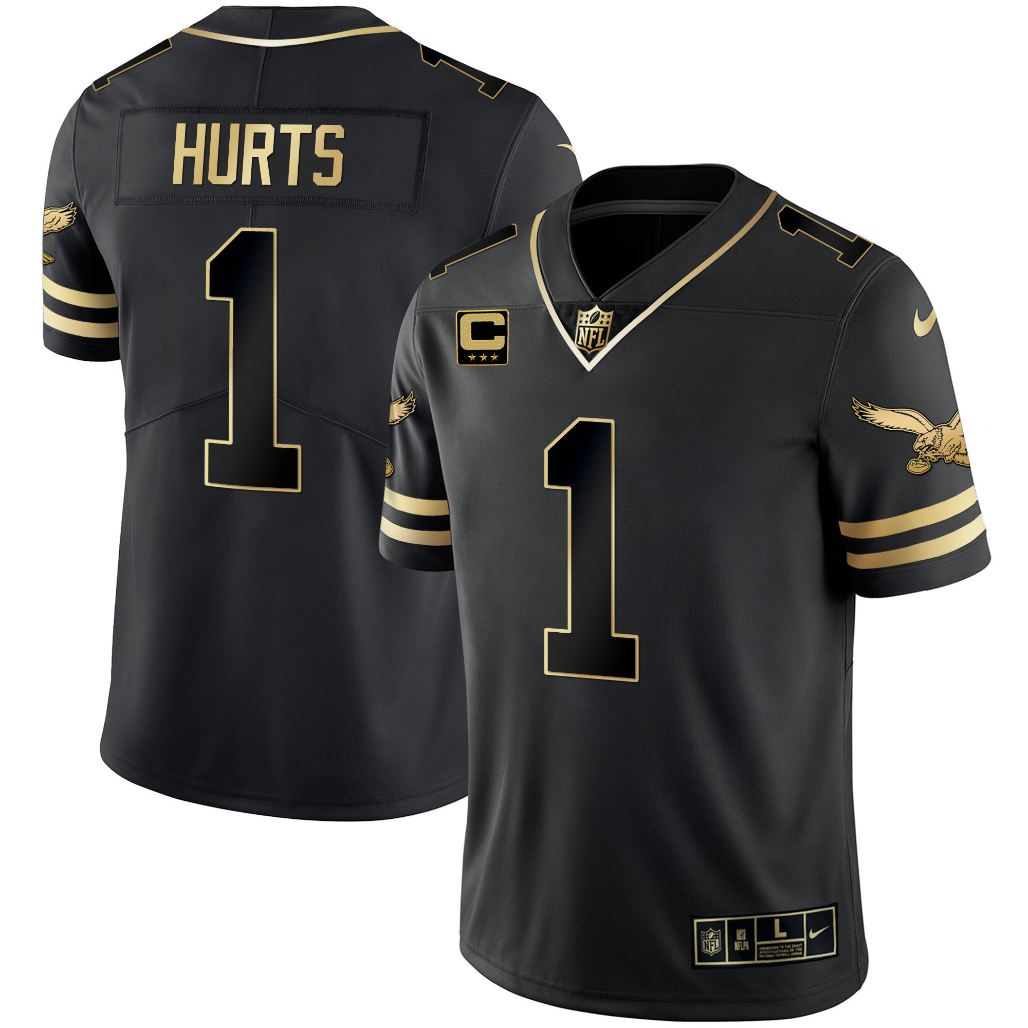 Jalen Hurts Men's Philadelphia Eagles Gold & Kelly Vapor Black Gold Jersey - All Stitched