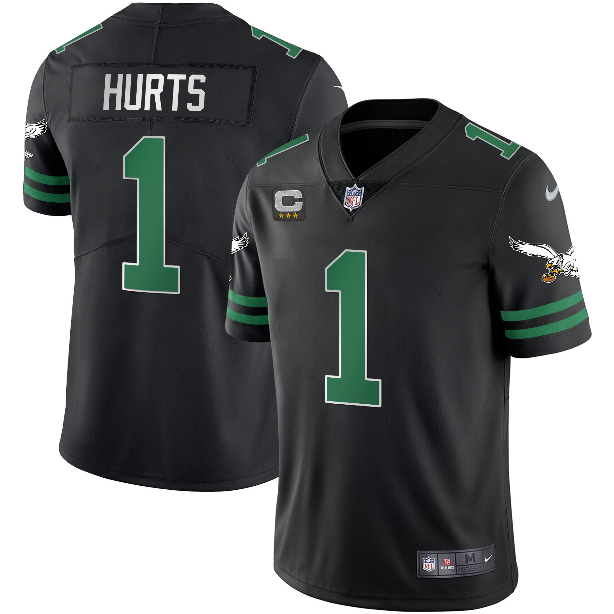 Jalen Hurts Men's Philadelphia Eagles Gold & Kelly Vapor Kelly Black Jersey - All Stitched