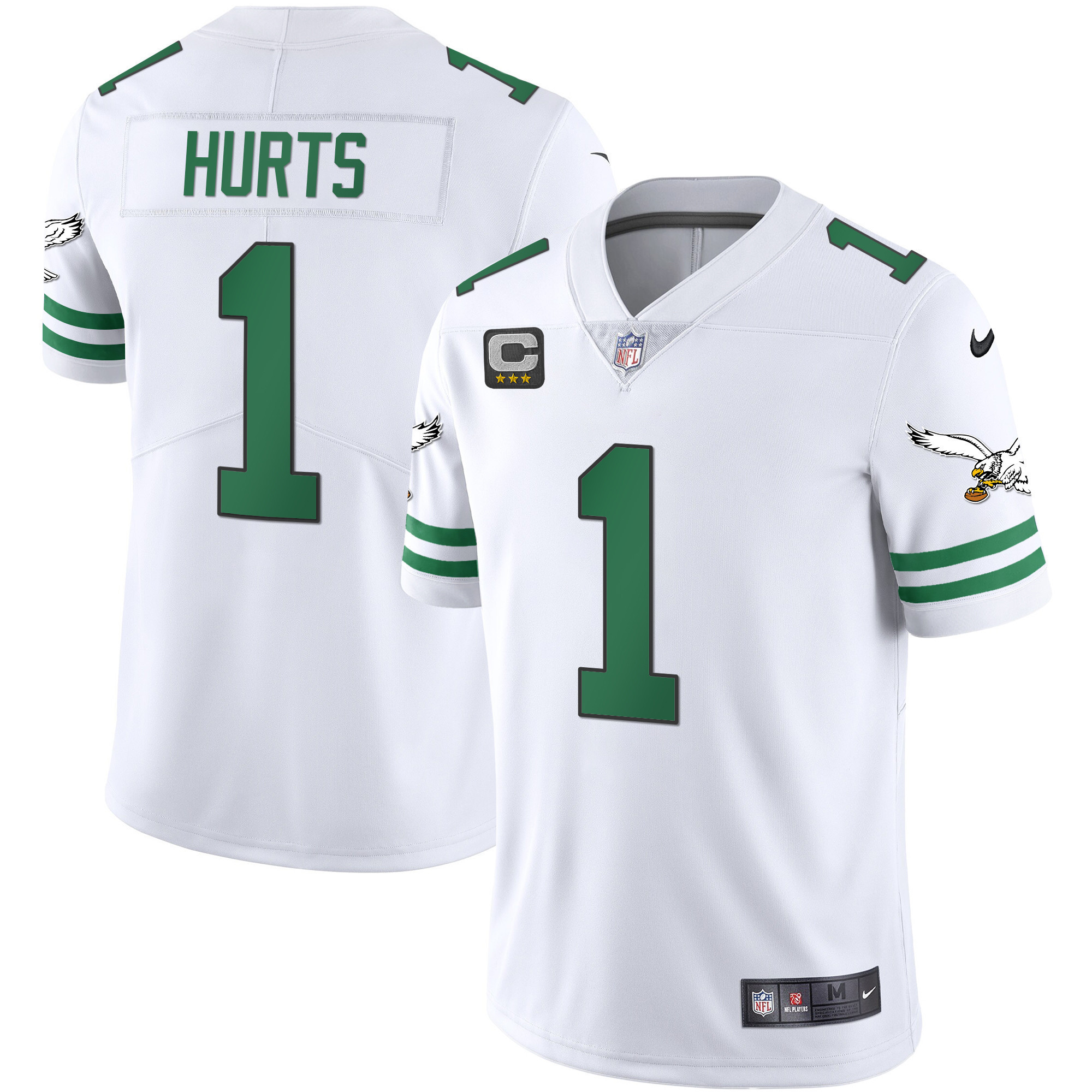 Jalen Hurts Men's Philadelphia Eagles Gold & Kelly Vapor Kelly White Jersey - All Stitched