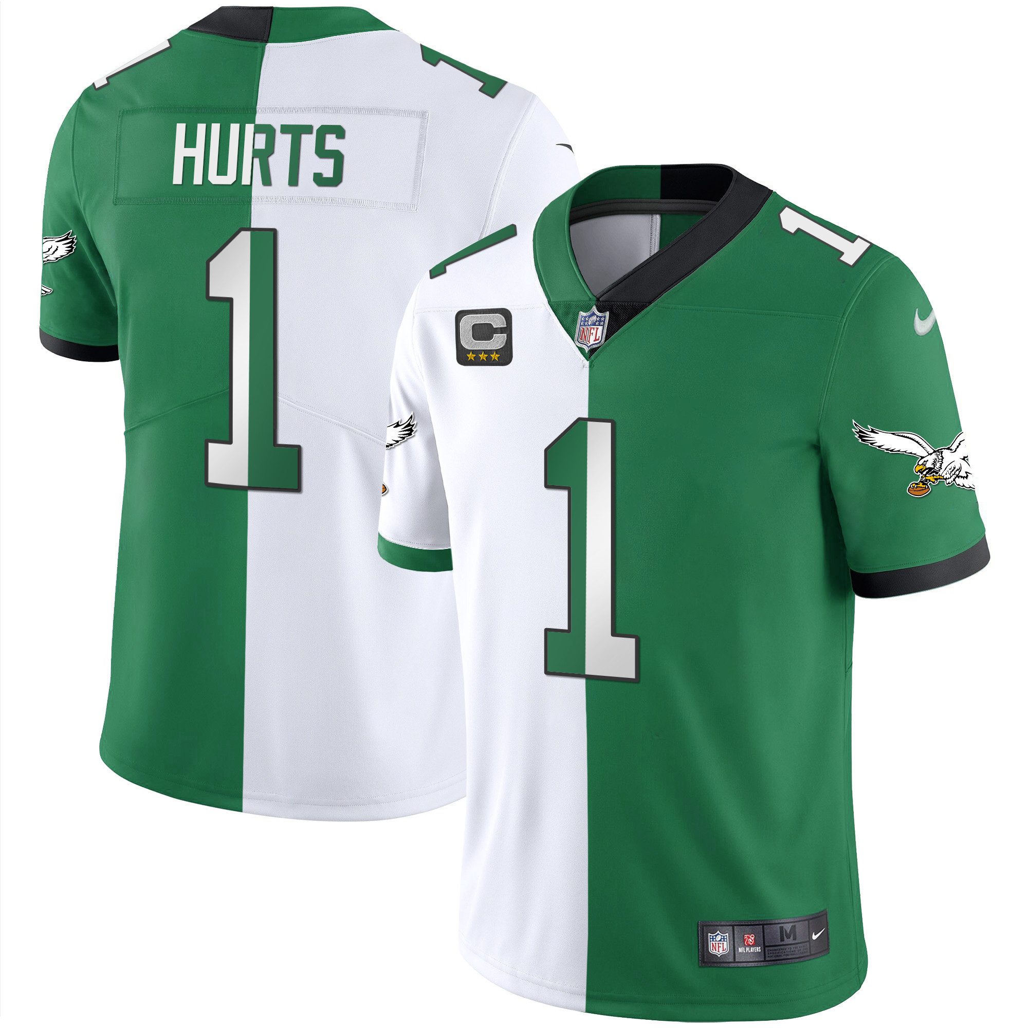 Jalen Hurts Men's Philadelphia Eagles Gold & Kelly Vapor Split Jersey - All Stitched