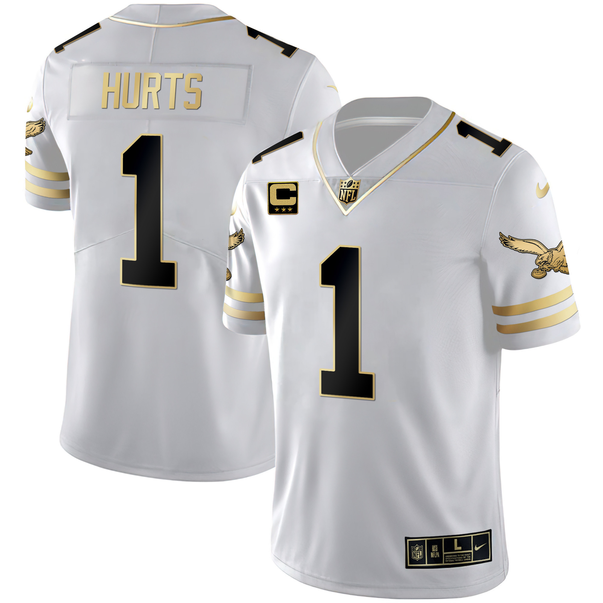 Jalen Hurts Men's Philadelphia Eagles Gold & Kelly Vapor White Gold Jersey - All Stitched