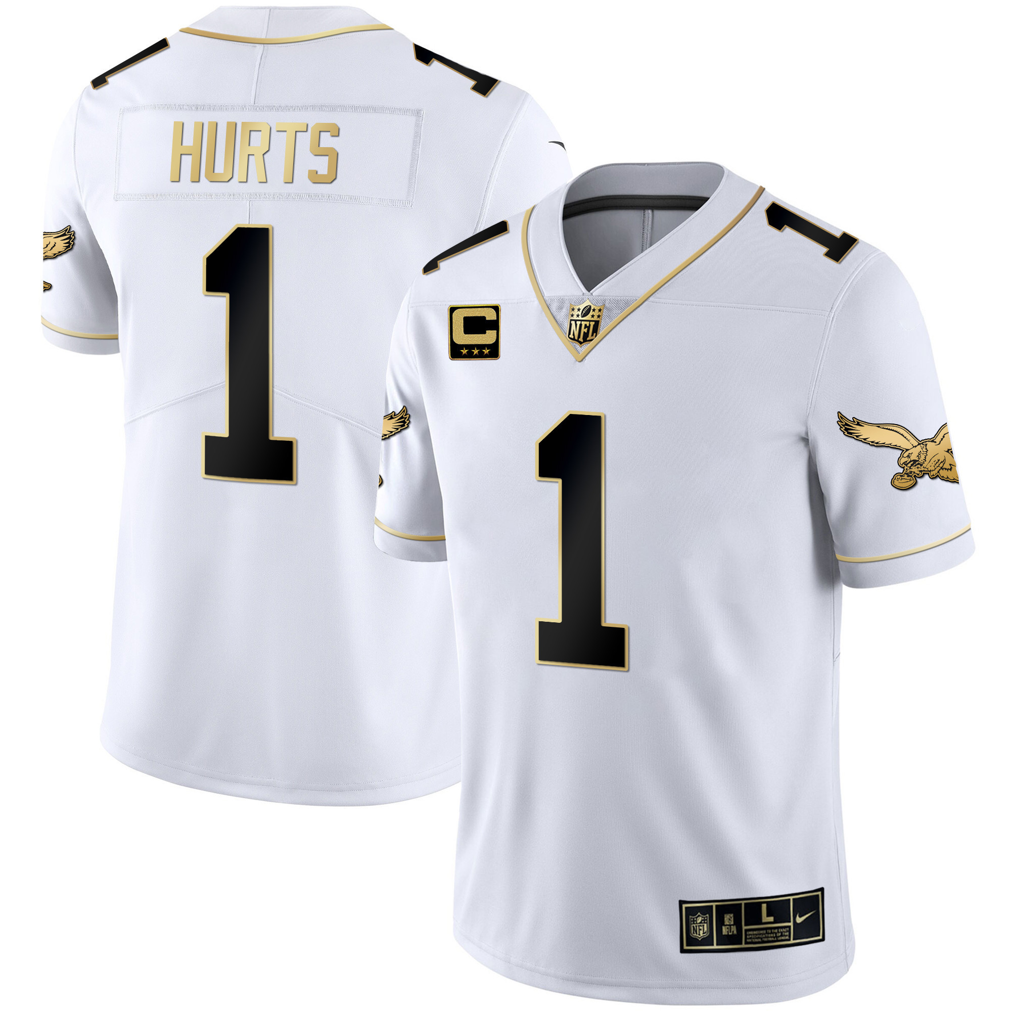 Jalen Hurts Men's Philadelphia Eagles Gold & Kelly Vapor White Gold Jersey - All Stitched