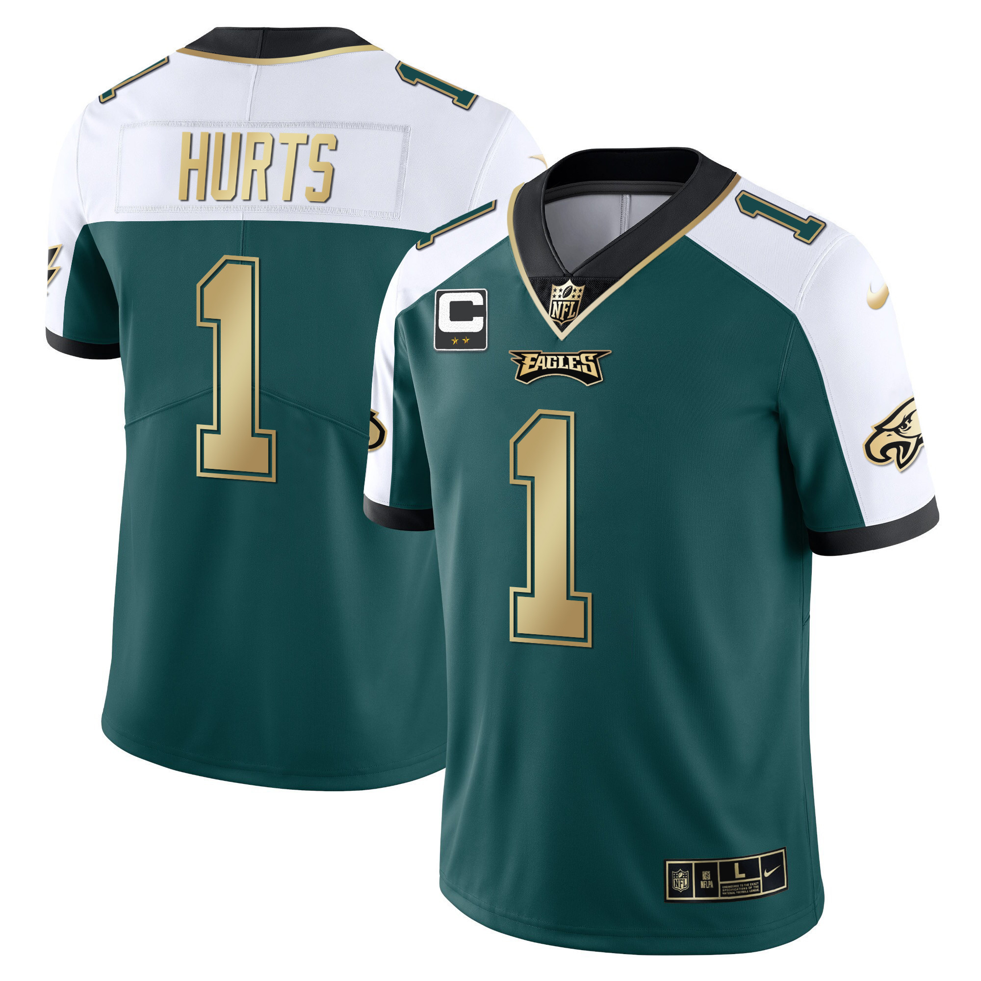 Jalen Hurts Men's Philadelphia Eagles Gold & Split Vapor - All Stitched Alternate Green Jersey - All Stitched