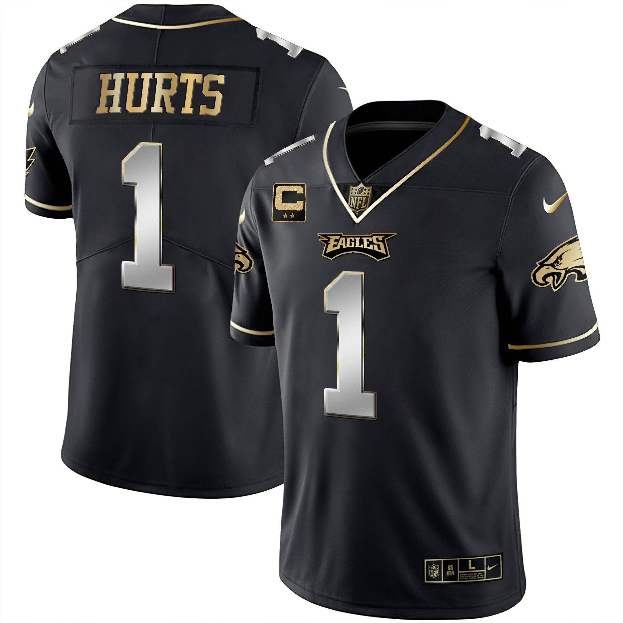 Jalen Hurts Men's Philadelphia Eagles Gold & Split Vapor - All Stitched Black Limited Jersey - All Stitched
