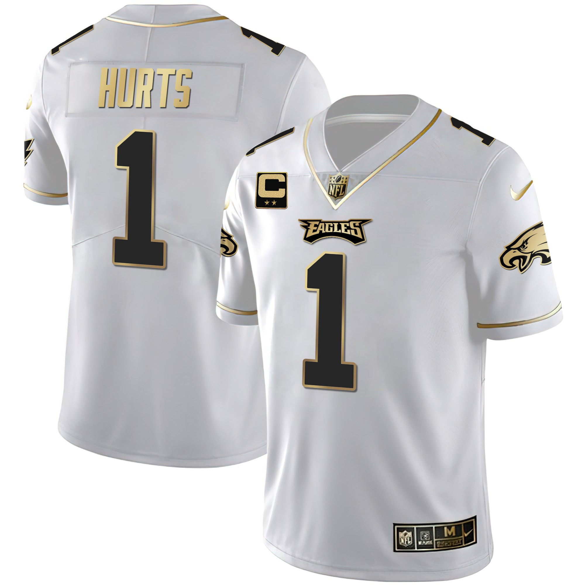 Jalen Hurts Men's Philadelphia Eagles Gold & Split Vapor - All Stitched White Gold Jersey - All Stitched