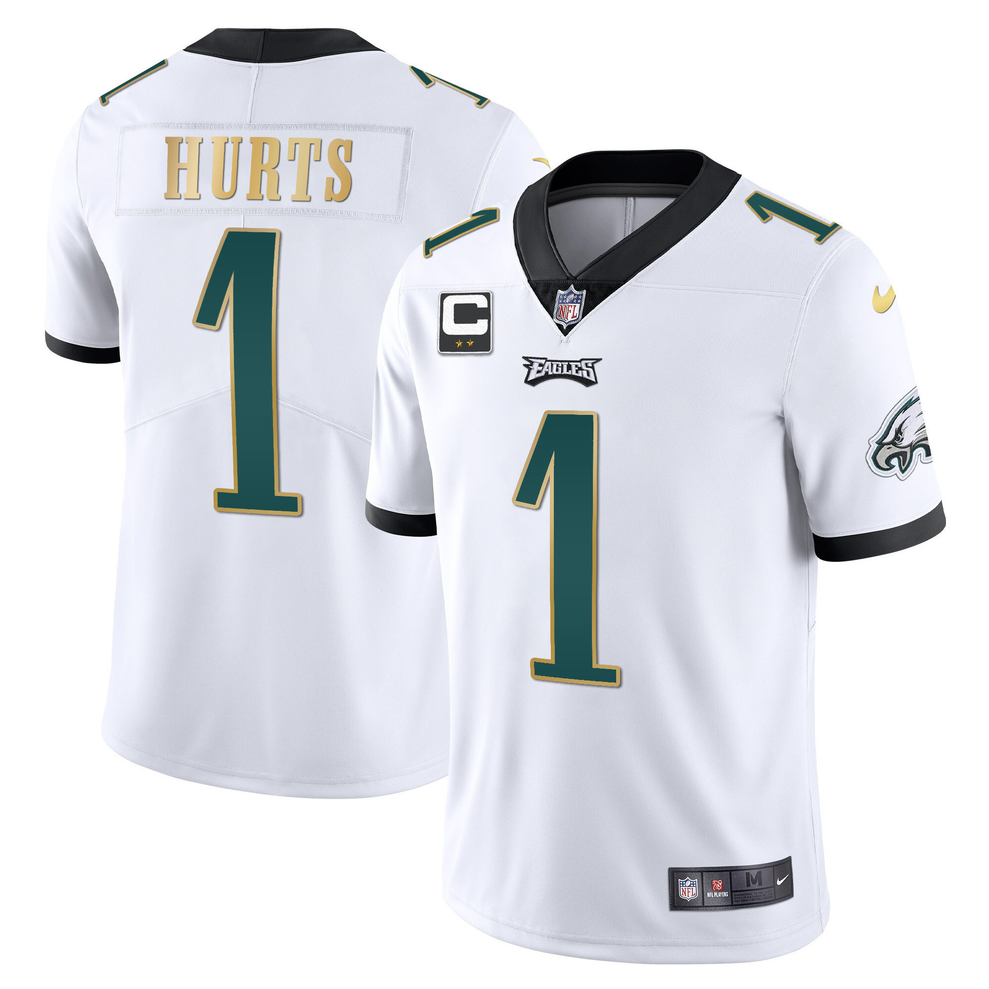 Jalen Hurts Men's Philadelphia Eagles Gold Trim Vapor Player White Gold Trim Jersey - All Stitched