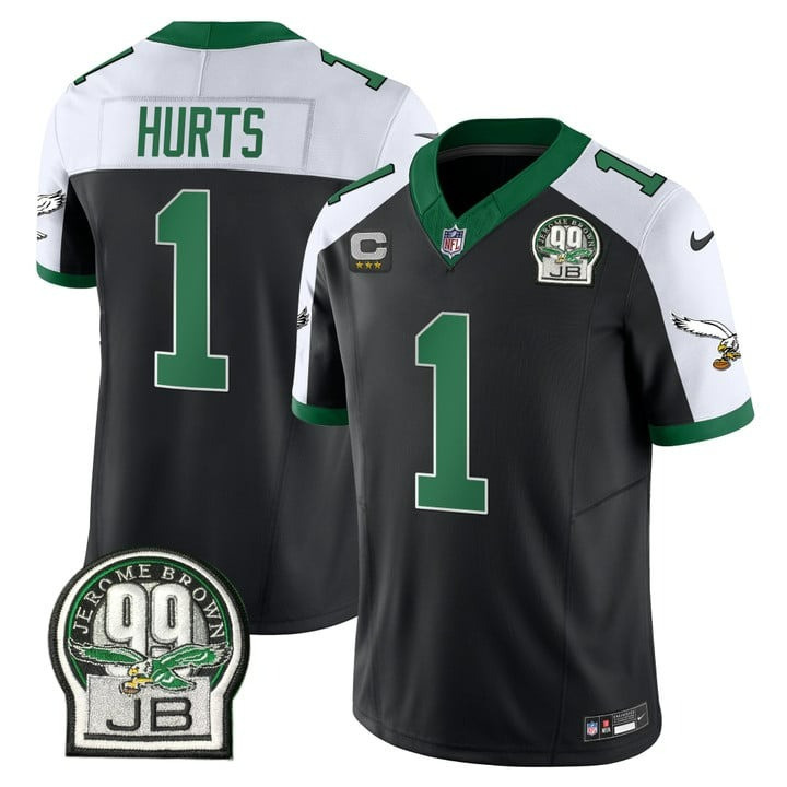 Jalen Hurts Men's Philadelphia Eagles Jerome Brown Patch Kelly Green Alternate Black Alternate Jersey - All Stitched