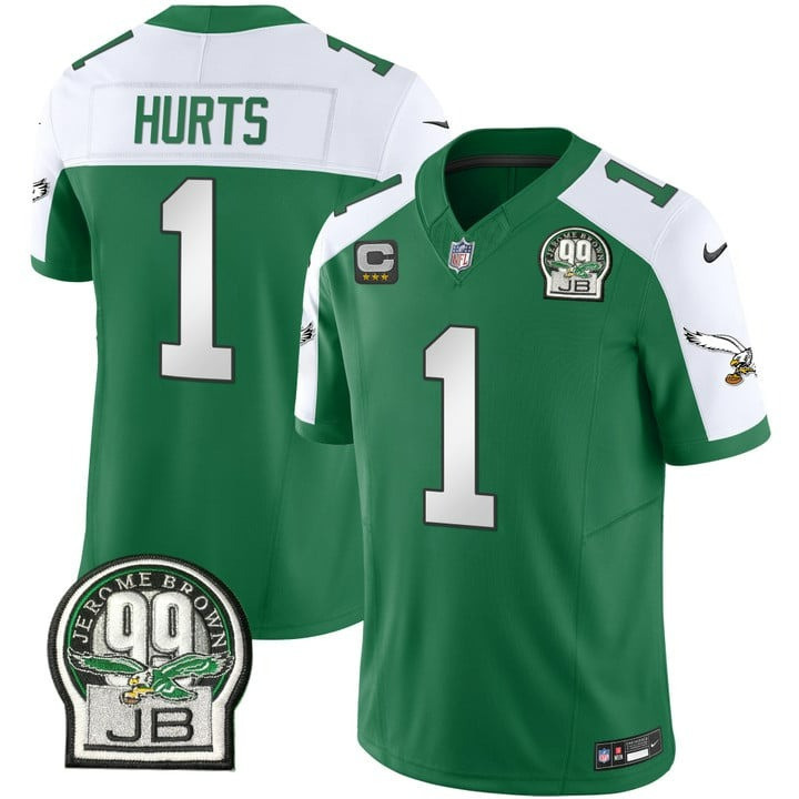 Jalen Hurts Men's Philadelphia Eagles Jerome Brown Patch Kelly Green Alternate Kelly Alternate Jersey - All Stitched
