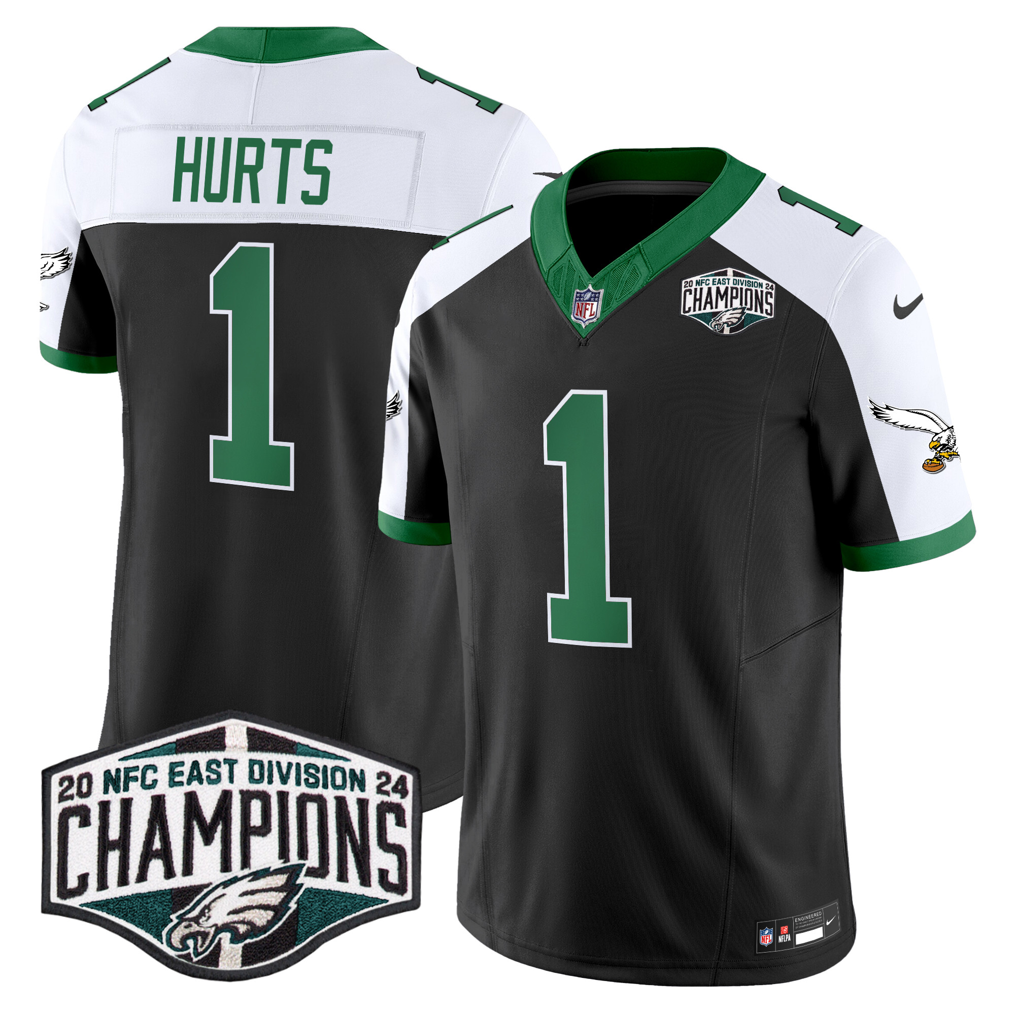 Jalen Hurts Men's Philadelphia Eagles Kelly Green 2024 NFC East Division Champions Vapor Limited Black Alternate Jersey - All Stitched
