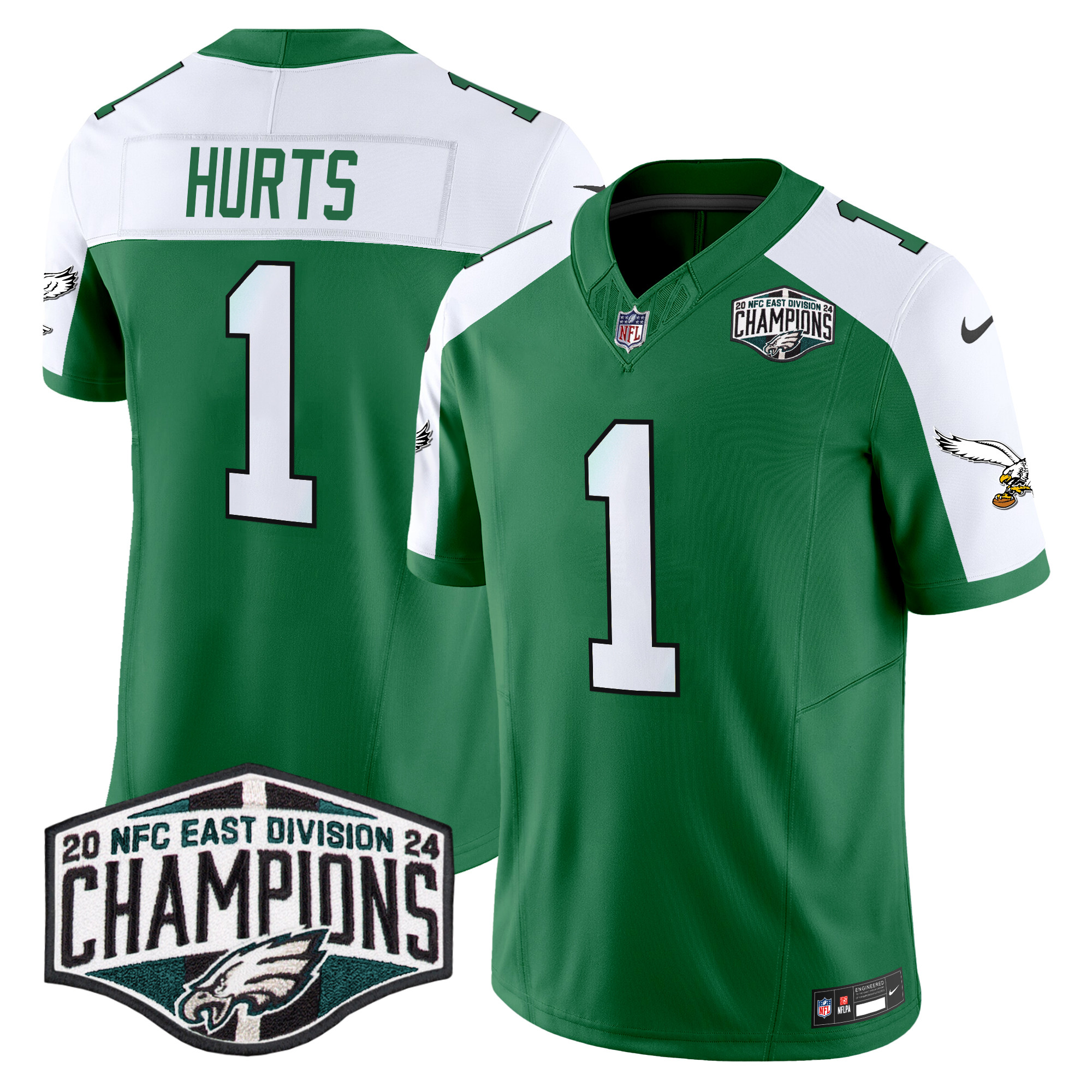 Jalen Hurts Men's Philadelphia Eagles Kelly Green 2024 NFC East Division Champions Vapor Limited Kelly Alternate Jersey - All Stitched