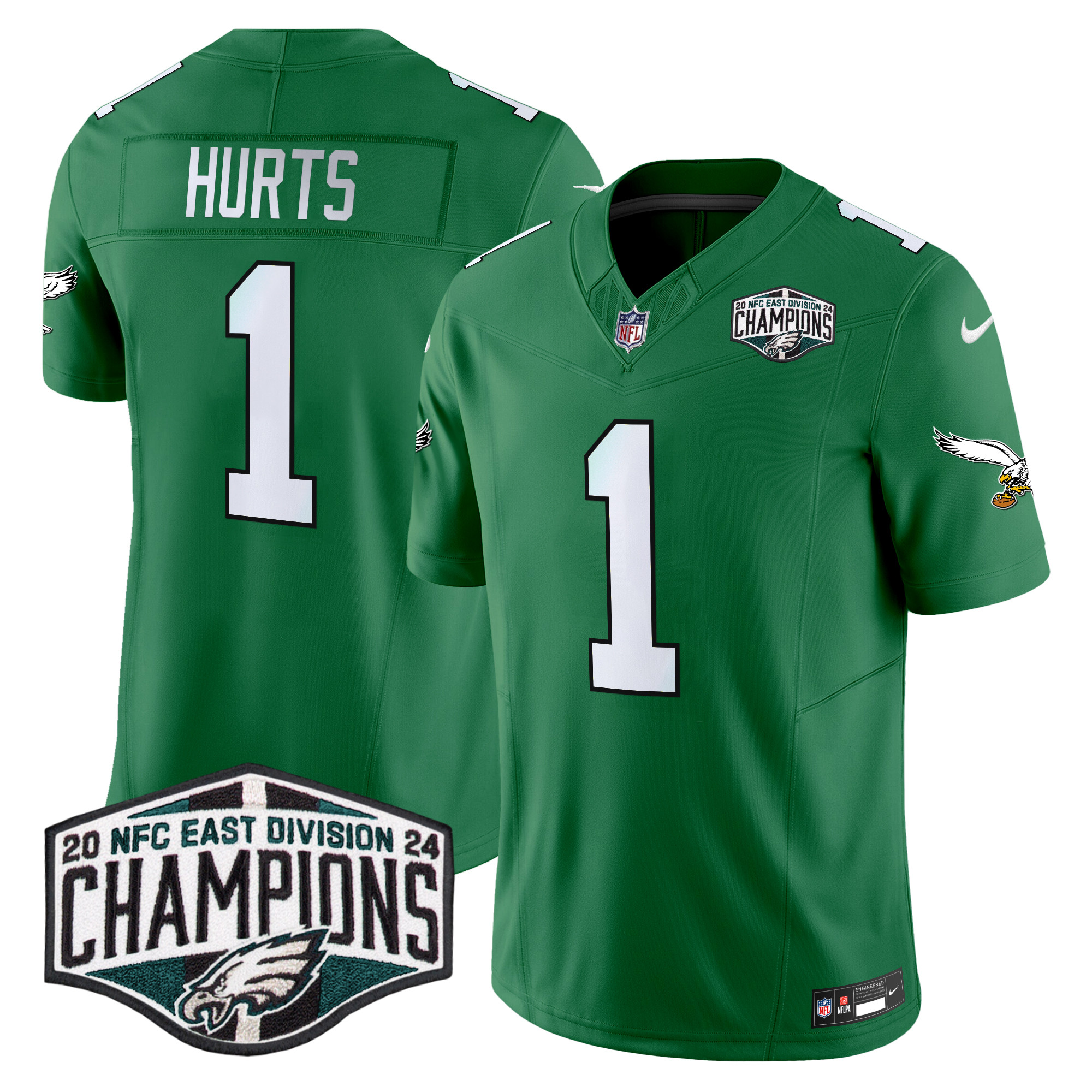 Jalen Hurts Men's Philadelphia Eagles Kelly Green 2024 NFC East Division Champions Vapor Limited Kelly Green Jersey - All Stitched