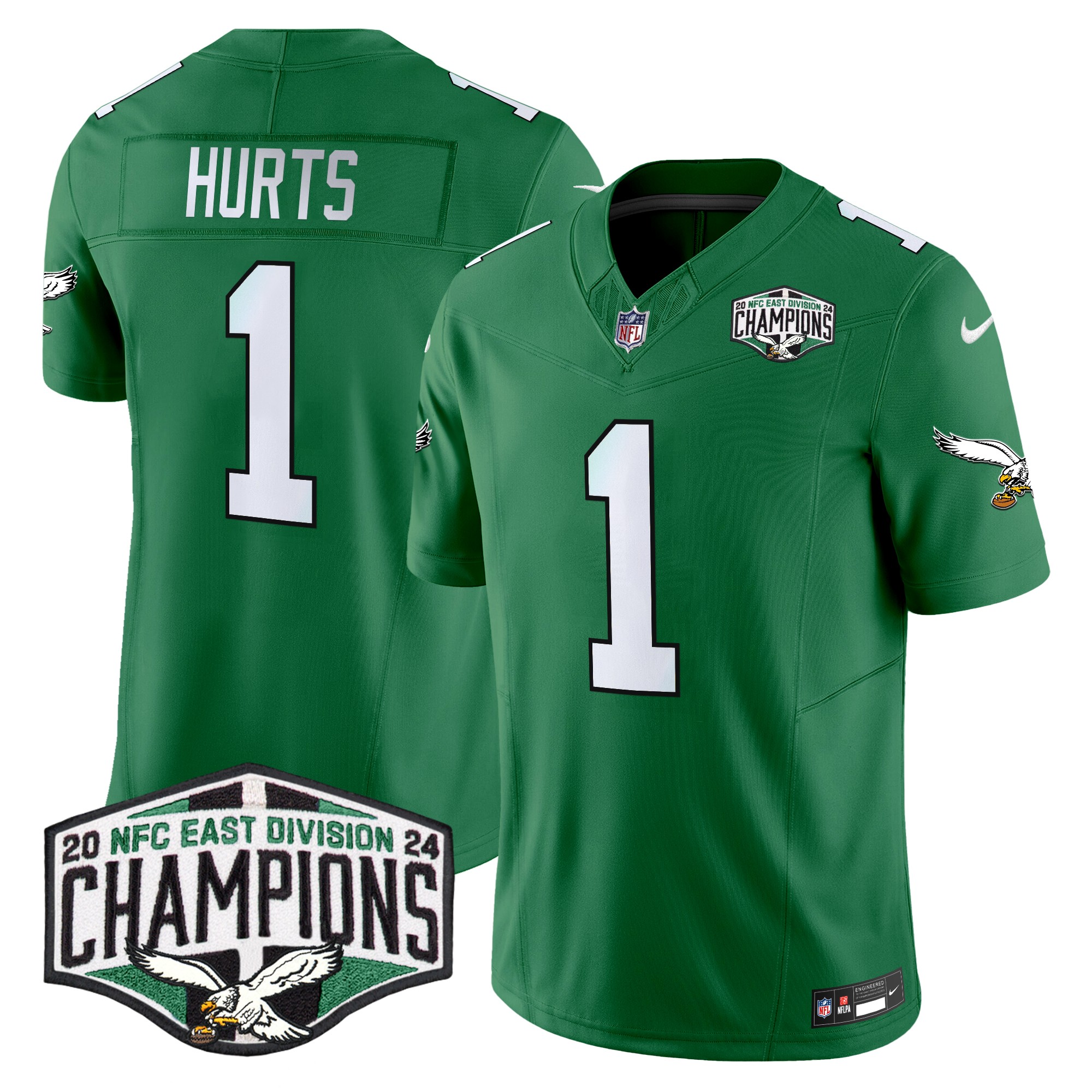 Jalen Hurts Men's Philadelphia Eagles Kelly Green 2024 NFC East Division Champions Vapor Limited Kelly Green Jersey - All Stitched