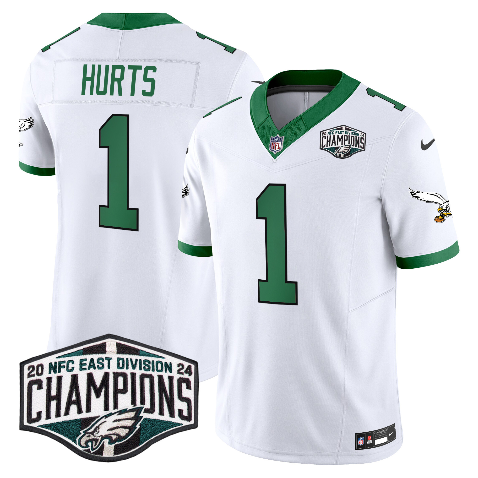 Jalen Hurts Men's Philadelphia Eagles Kelly Green 2024 NFC East Division Champions Vapor Limited Kelly White Jersey - All Stitched