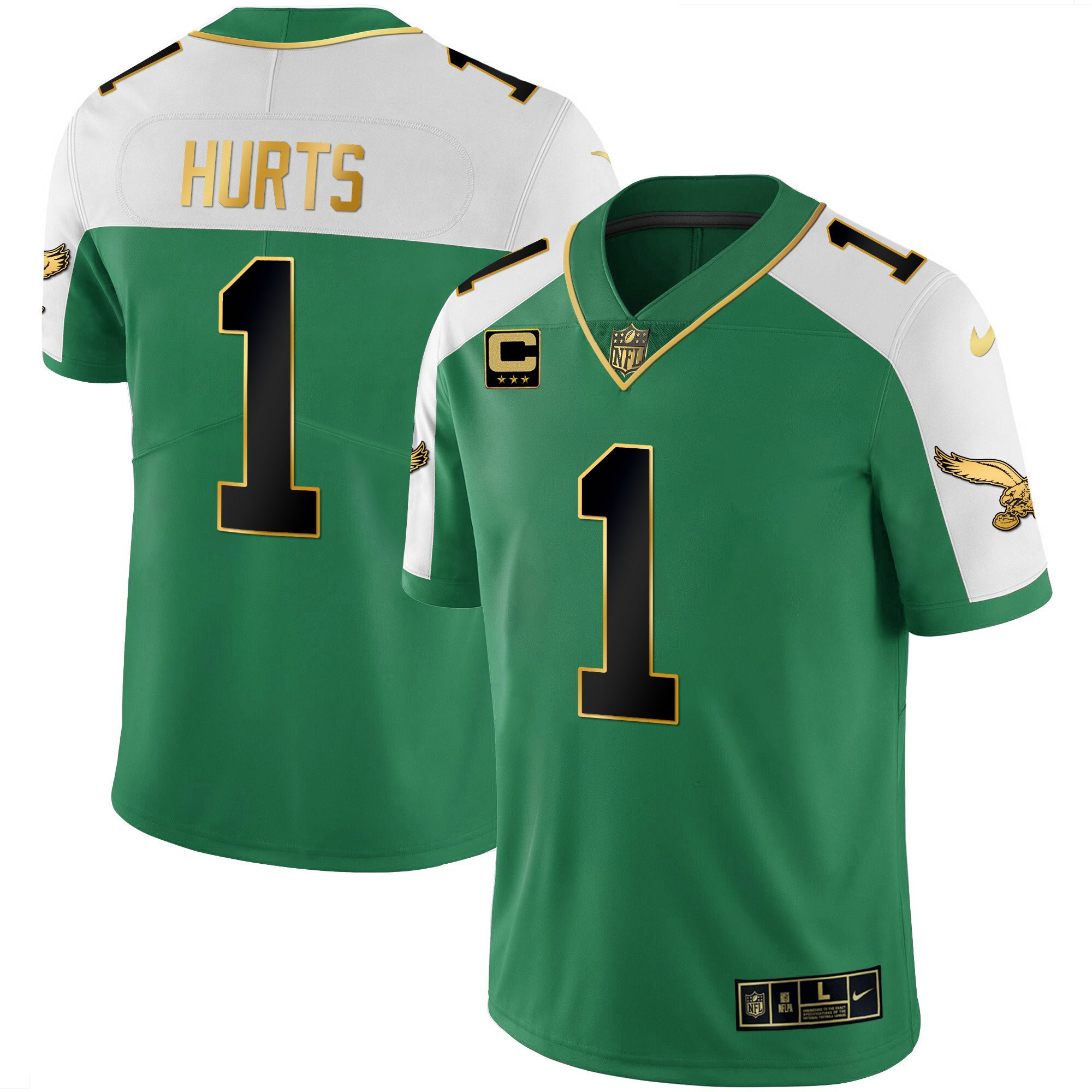 Jalen Hurts Men's Philadelphia Eagles Kelly Green Alternate Gold Kelly Alternate Jersey - All Stitched