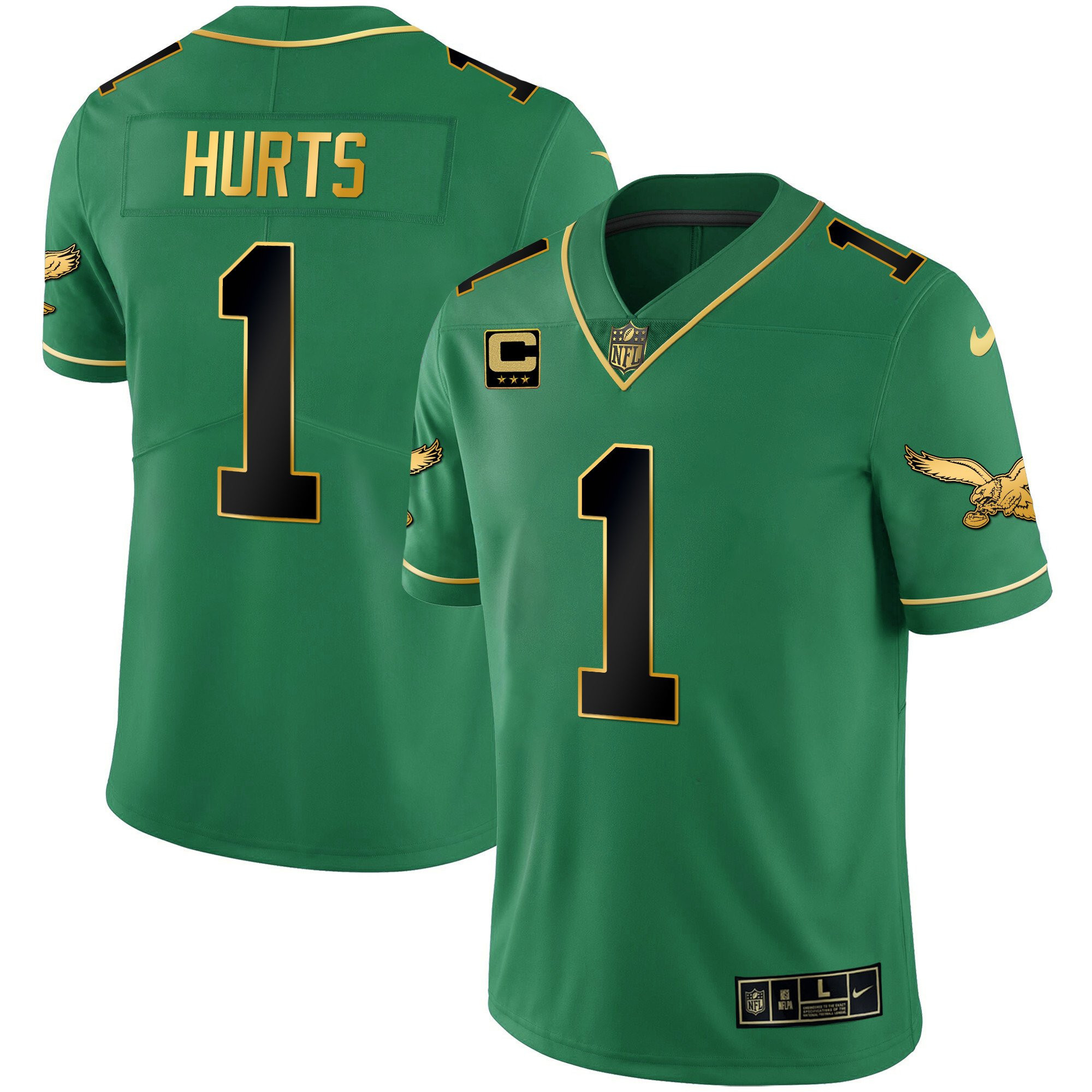 Jalen Hurts Men's Philadelphia Eagles Kelly Green Gold Black Kelly Jersey - All Stitched