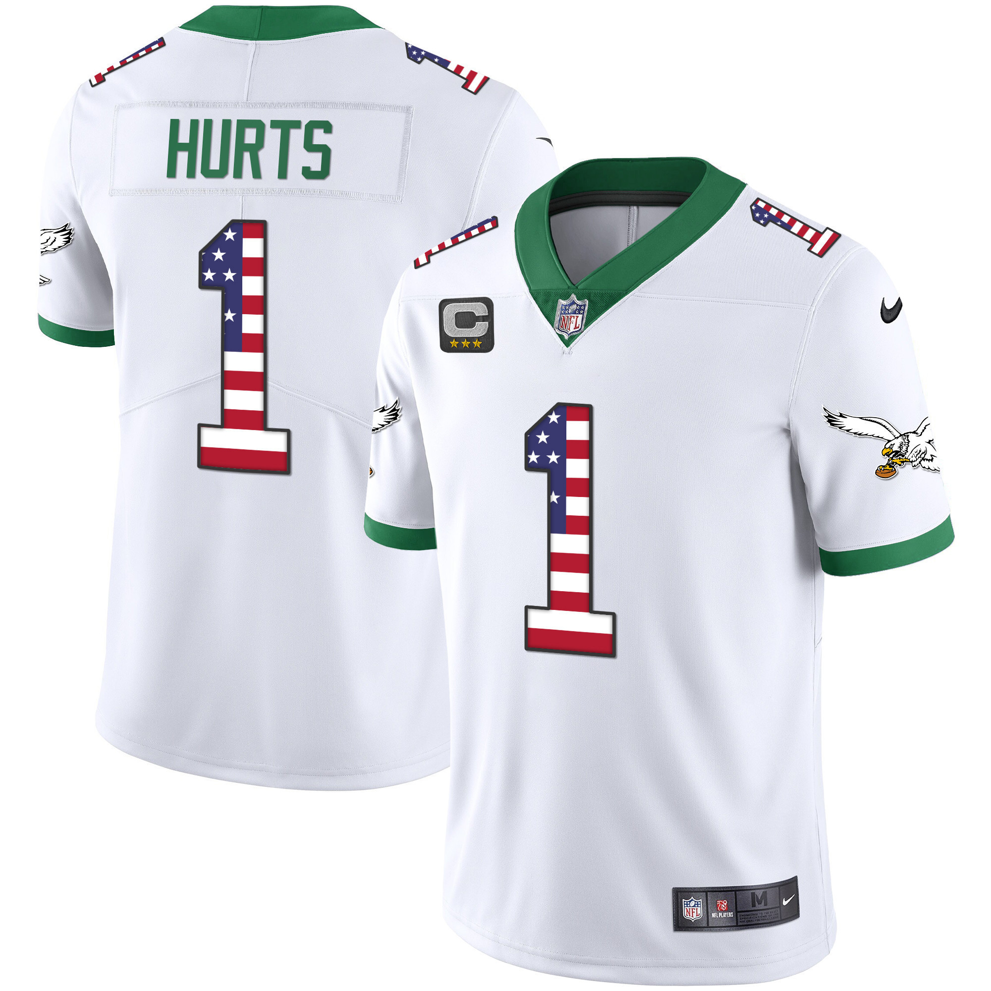 Jalen Hurts Men's Philadelphia Eagles Kelly Green Gold Flag Vapor Kelly White Jersey - All Stitched