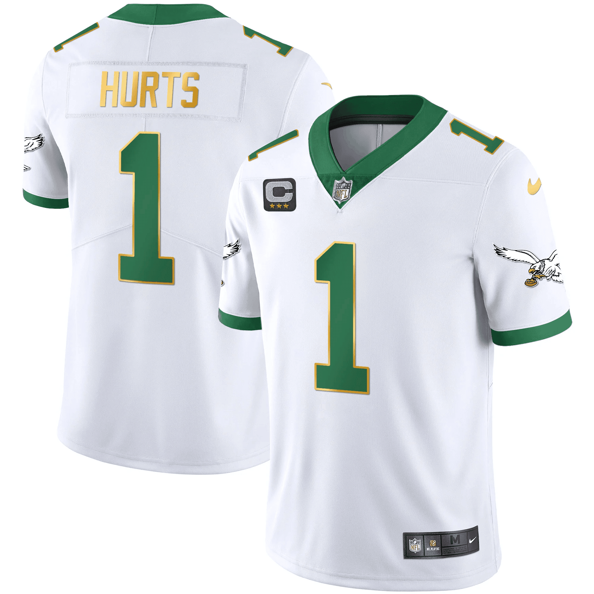 Jalen Hurts Men's Philadelphia Eagles Kelly Green Gold White Gold Trim Jersey - All Stitched