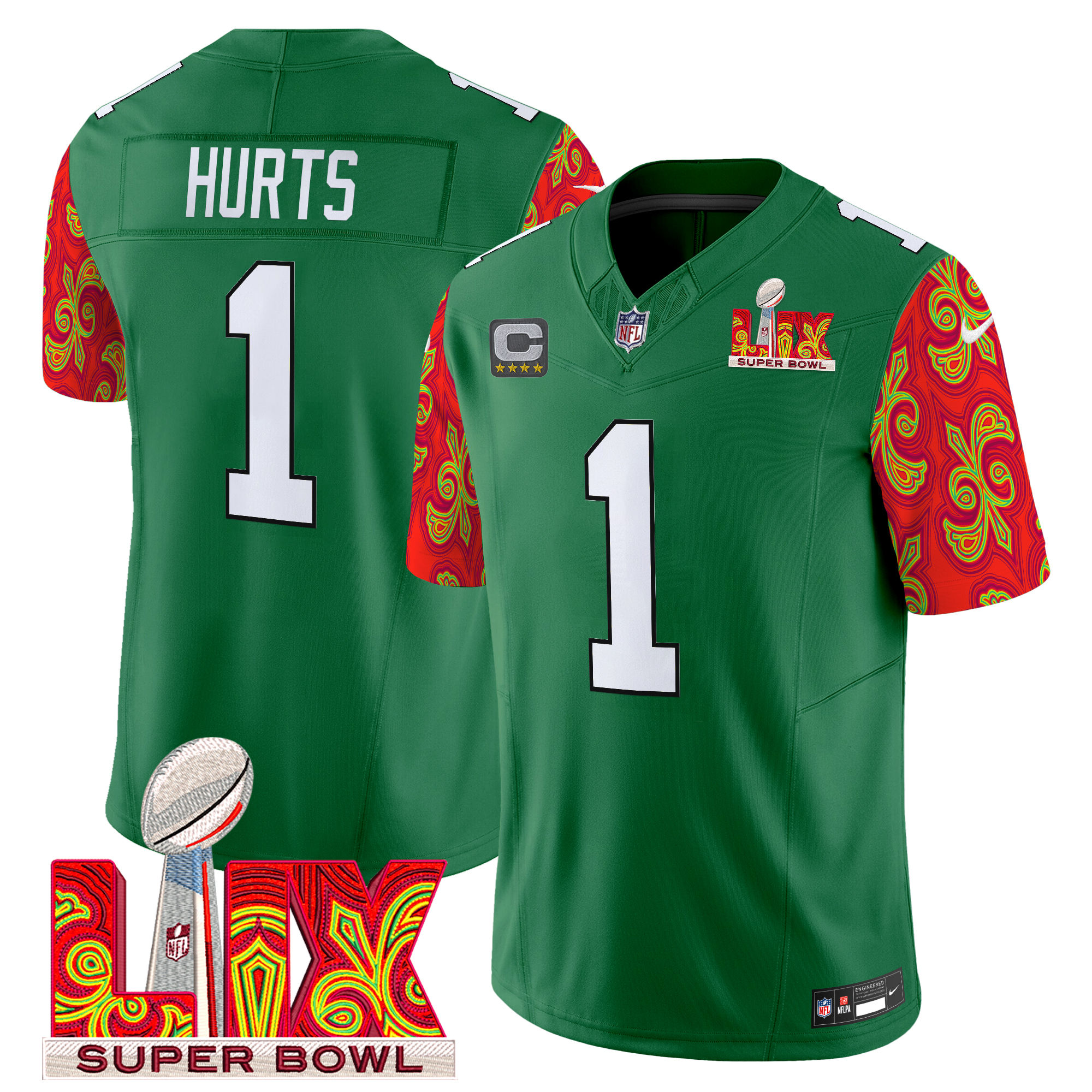 Jalen Hurts Men's Philadelphia Eagles Kelly Green Super Bowl LIX Style Vapor Limited Kelly Green Jersey - All Stitched