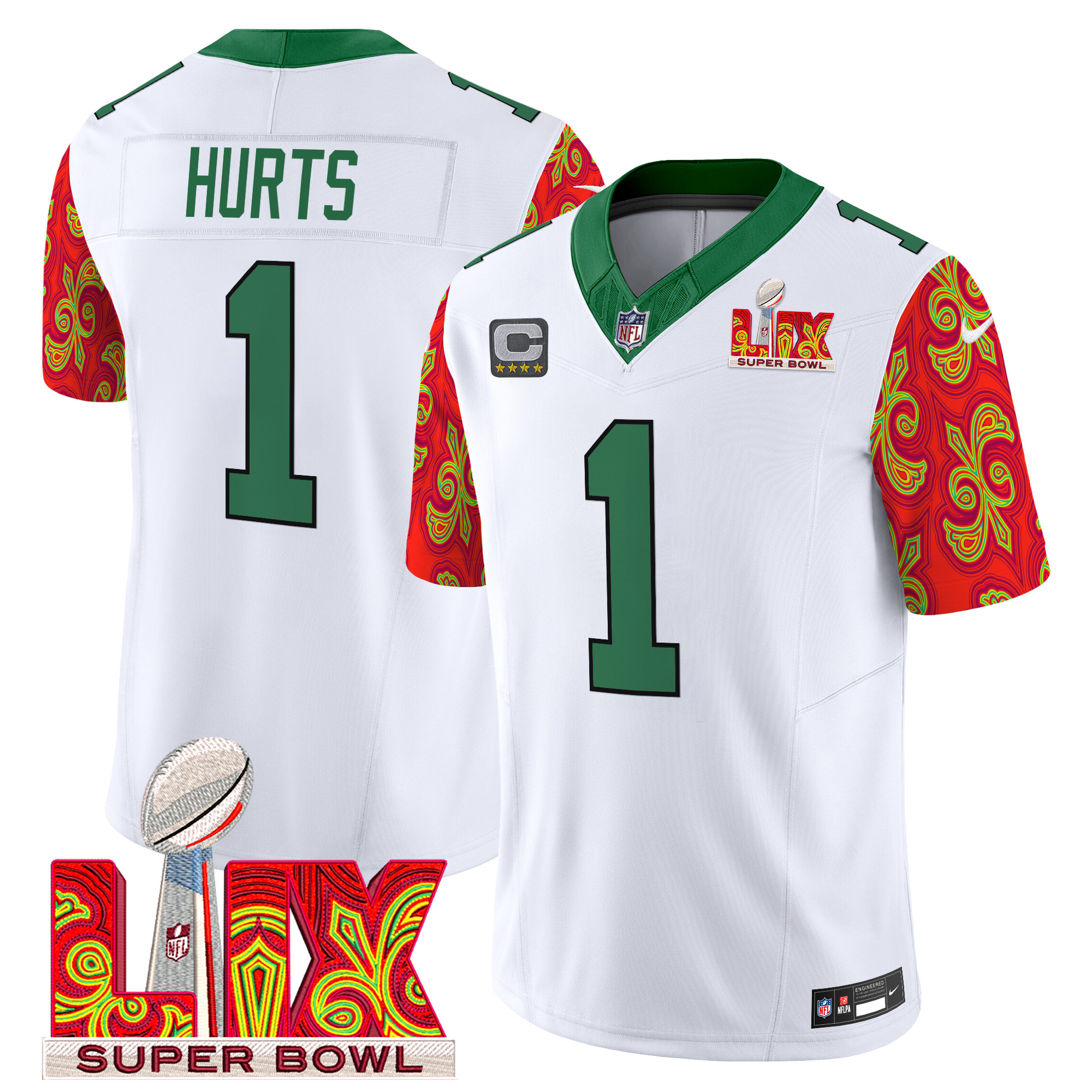 Jalen Hurts Men's Philadelphia Eagles Kelly Green Super Bowl LIX Style Vapor Limited Kelly White Jersey - All Stitched