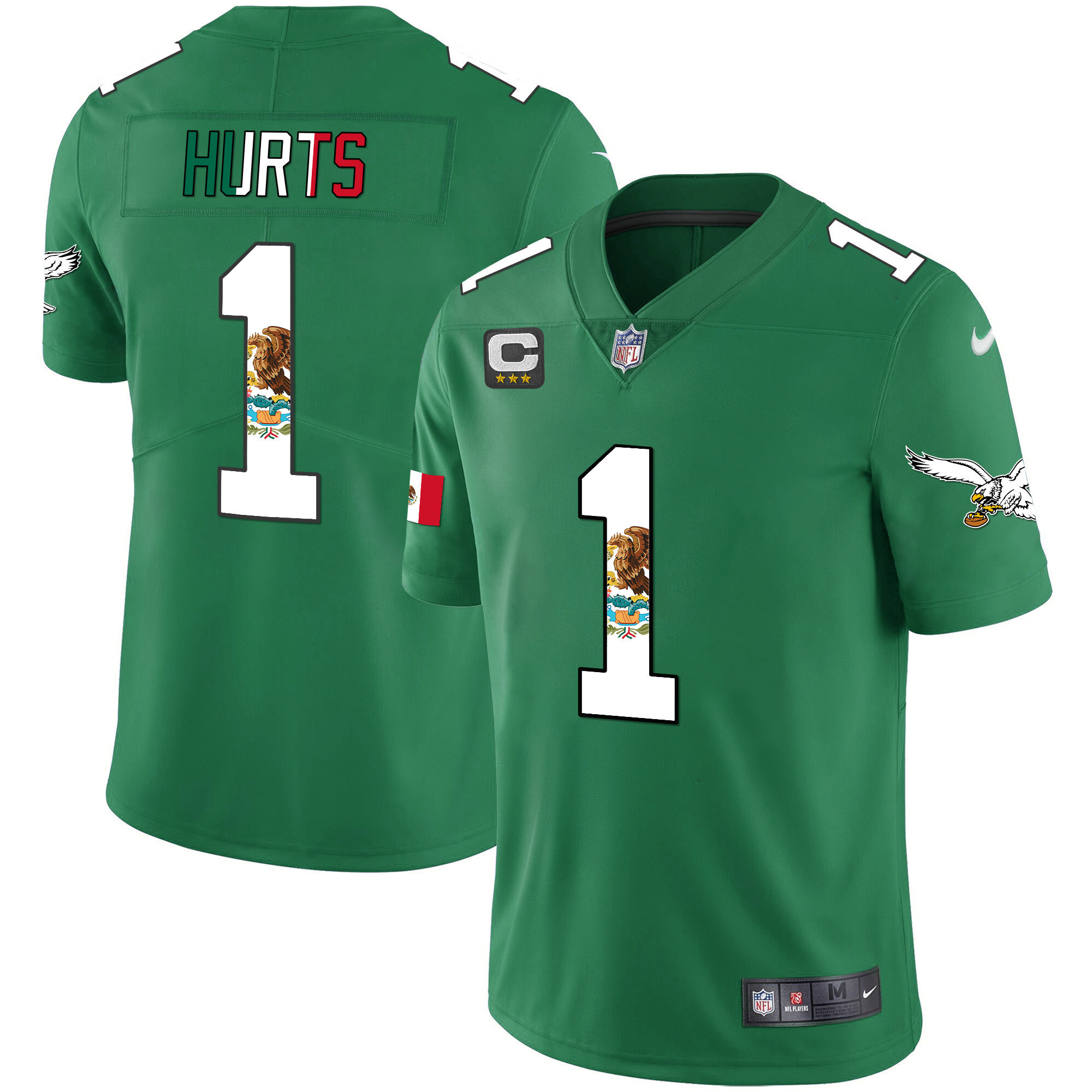 Jalen Hurts Men's Philadelphia Eagles Mexico Gold & Kelly Vapor Kelly Green Jersey - All Stitched