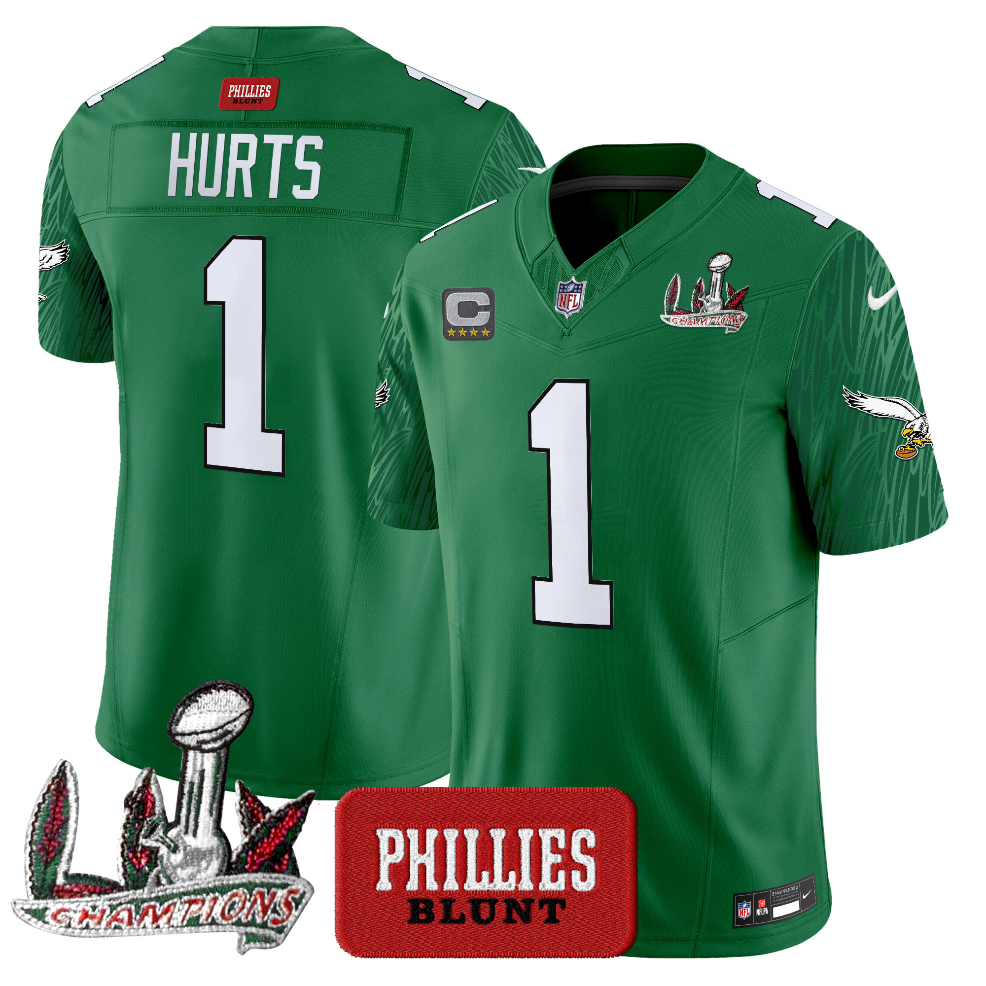 Jalen Hurts Men's Philadelphia Eagles Phillies Blunt Vapor Limited Jersey - Stitched Kelly Green Jersey - All Stitched