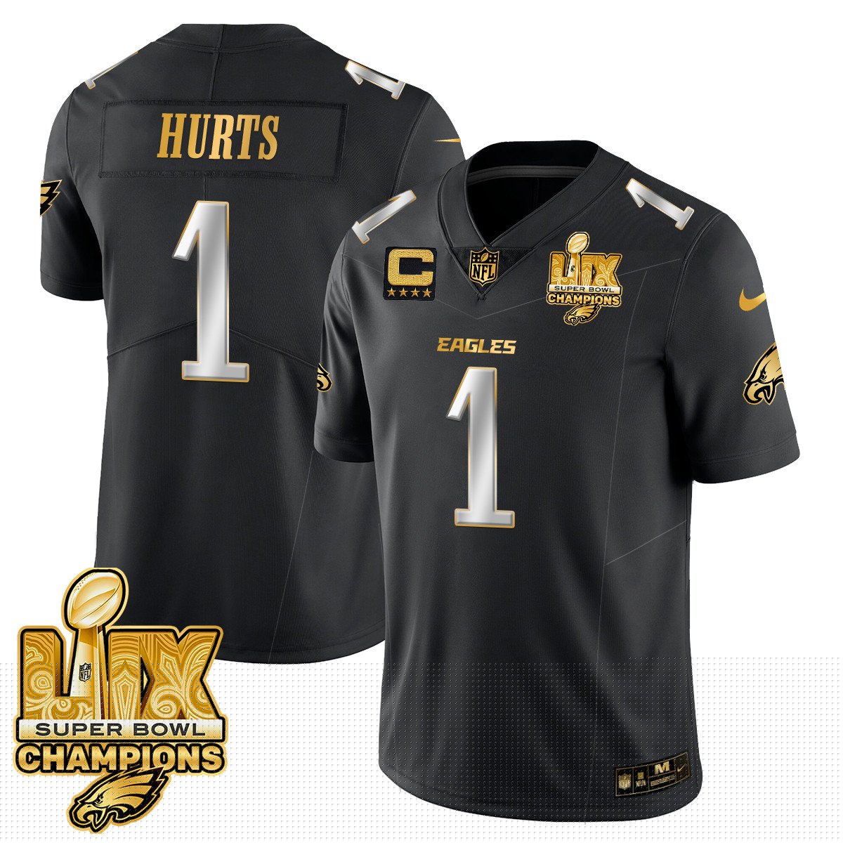 Jalen Hurts Men's Philadelphia Eagles Super Bowl LIX Champions Gold Vapor Limited Black Limited Jersey - All Stitched
