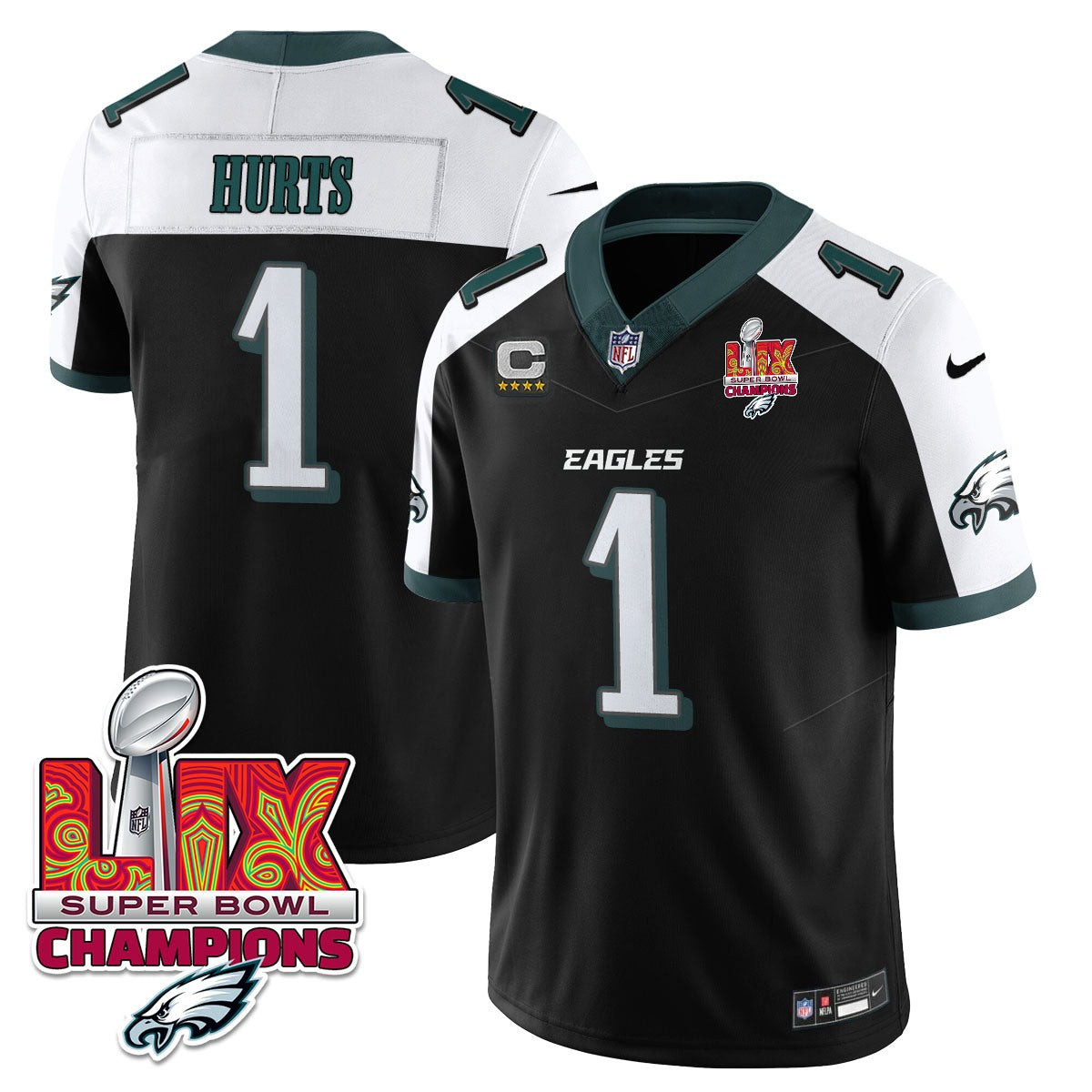 Jalen Hurts Men's Philadelphia Eagles Super Bowl LIX Champions Vapor Limited Black Alternate Jersey - All Stitched