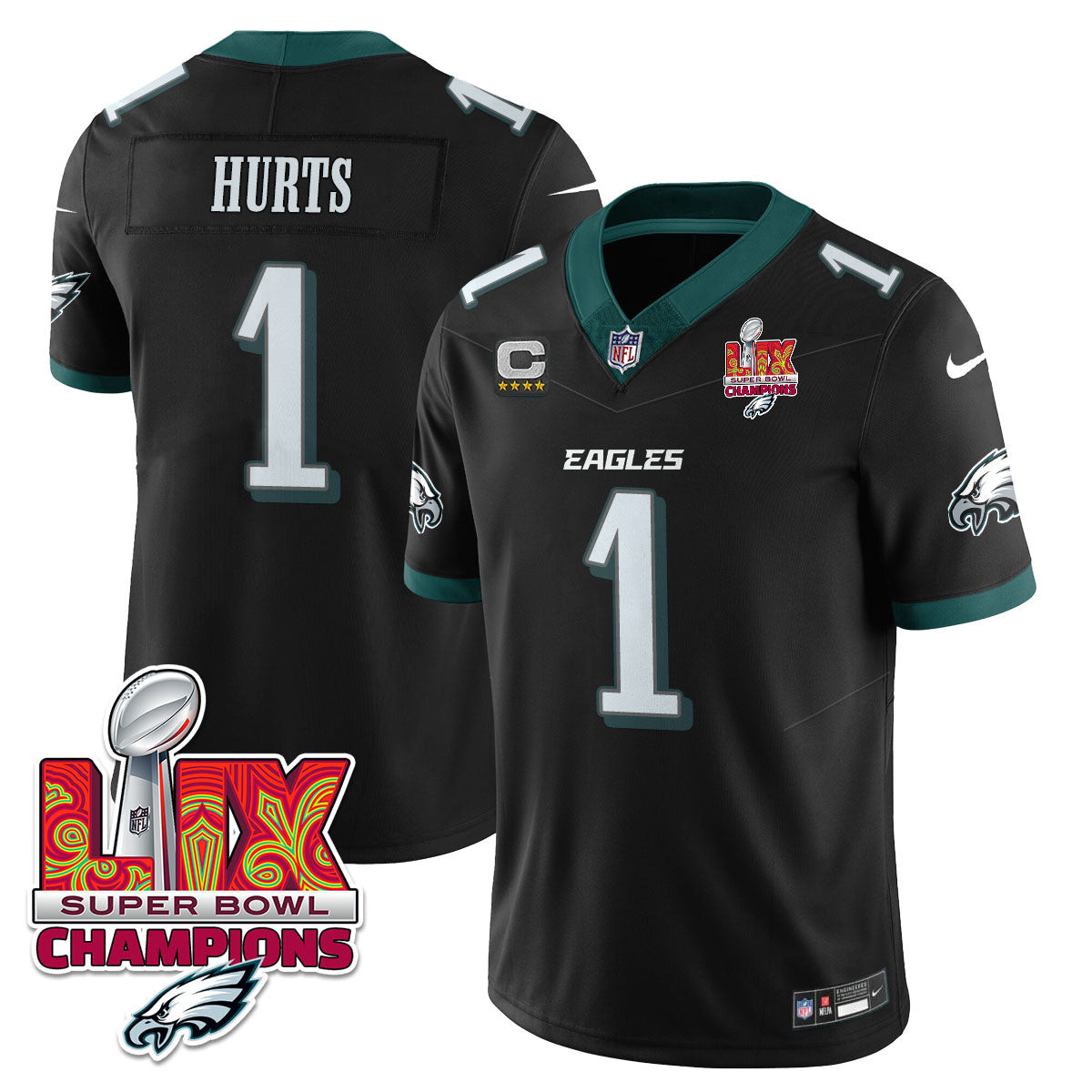 Jalen Hurts Men's Philadelphia Eagles Super Bowl LIX Champions Vapor Limited Black Jersey - All Stitched