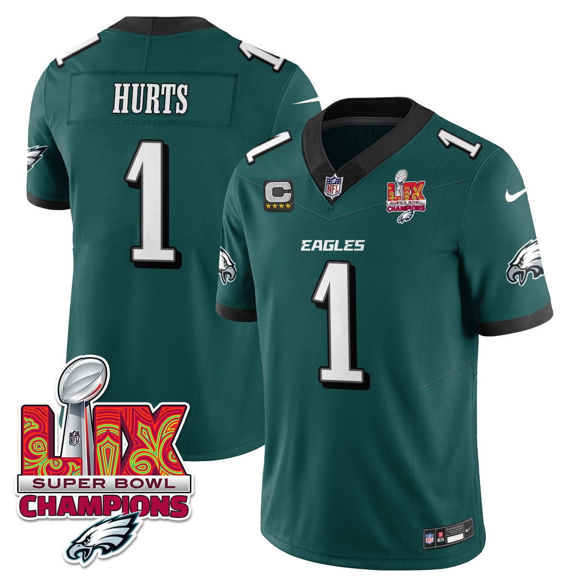 Jalen Hurts Men's Philadelphia Eagles Super Bowl LIX Champions Vapor Limited Midnight Green Jersey - All Stitched