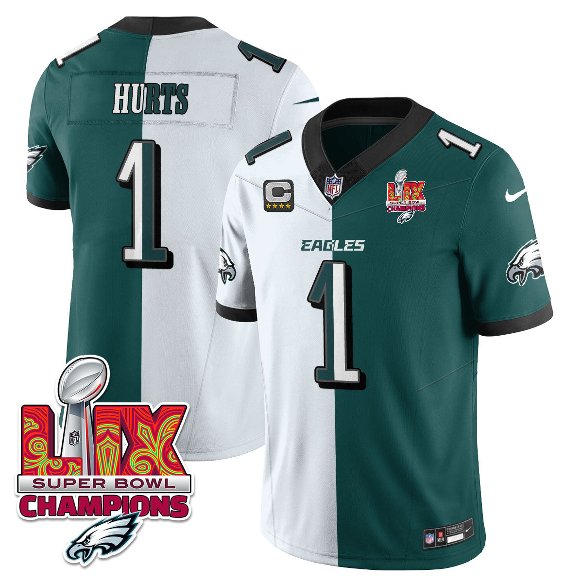 Jalen Hurts Men's Philadelphia Eagles Super Bowl LIX Champions Vapor Limited Split Jersey - All Stitched