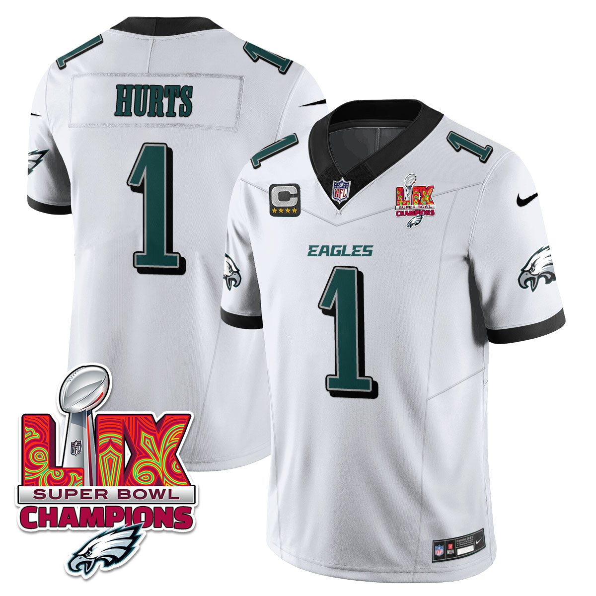 Jalen Hurts Men's Philadelphia Eagles Super Bowl LIX Champions Vapor Limited White Jersey - All Stitched