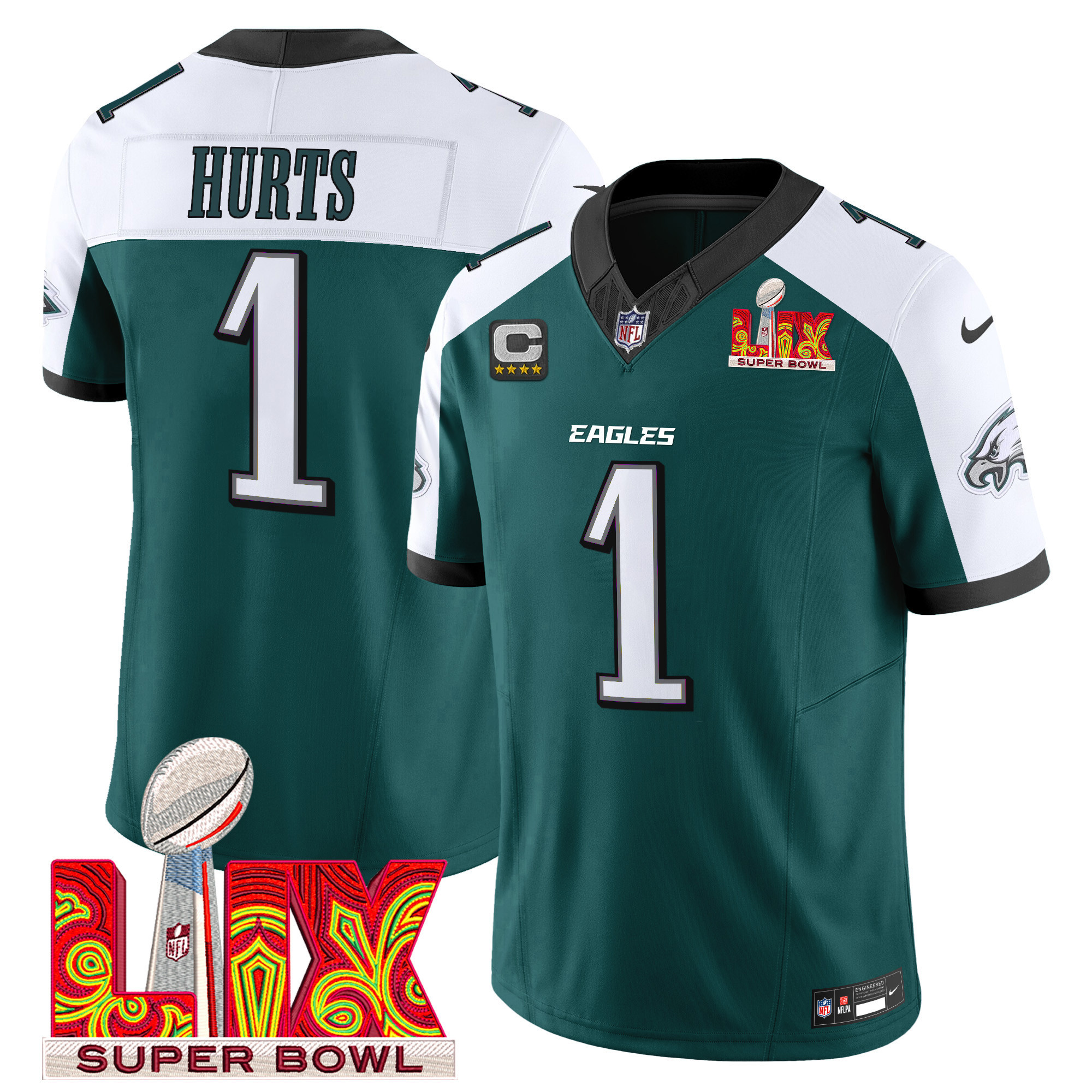 Jalen Hurts Men's Philadelphia Eagles Super Bowl LIX Patch Vapor Limited Green Alternate Jersey - All Stitched