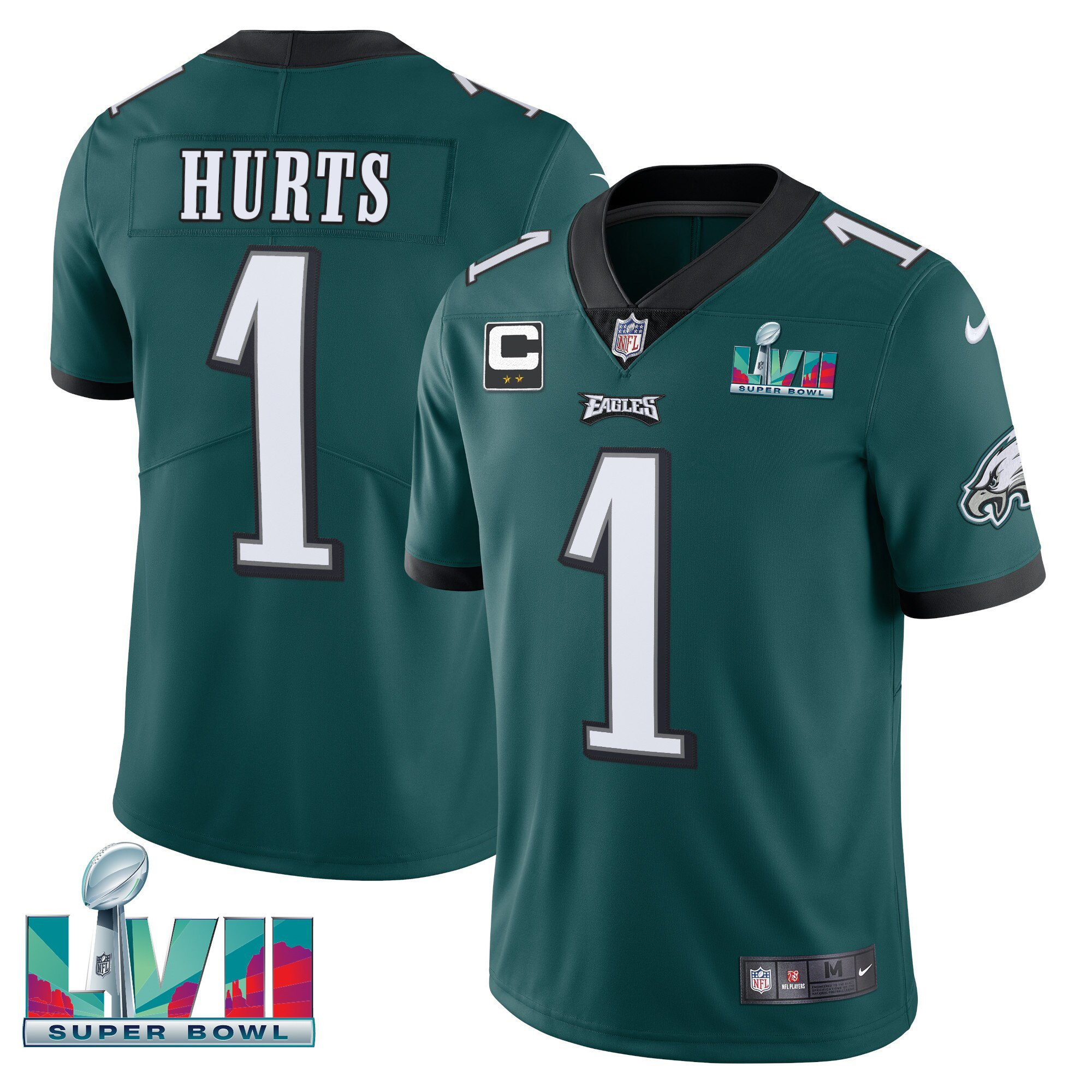 Jalen Hurts Men's Philadelphia Eagles Super Bowl Patch Vapor Midnight Green Jersey - All Stitched