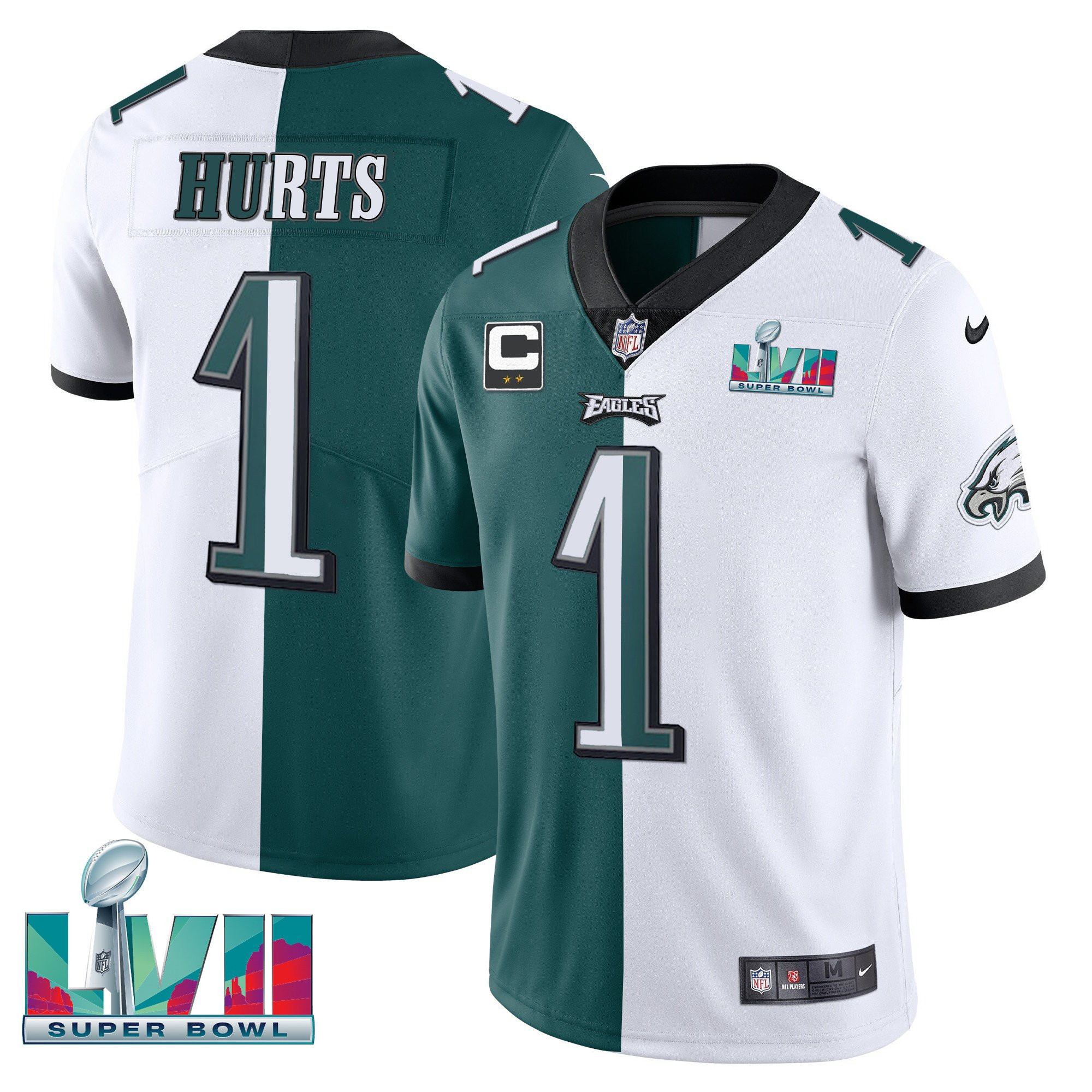 Jalen Hurts Men's Philadelphia Eagles Super Bowl Patch Vapor Split Jersey - All Stitched