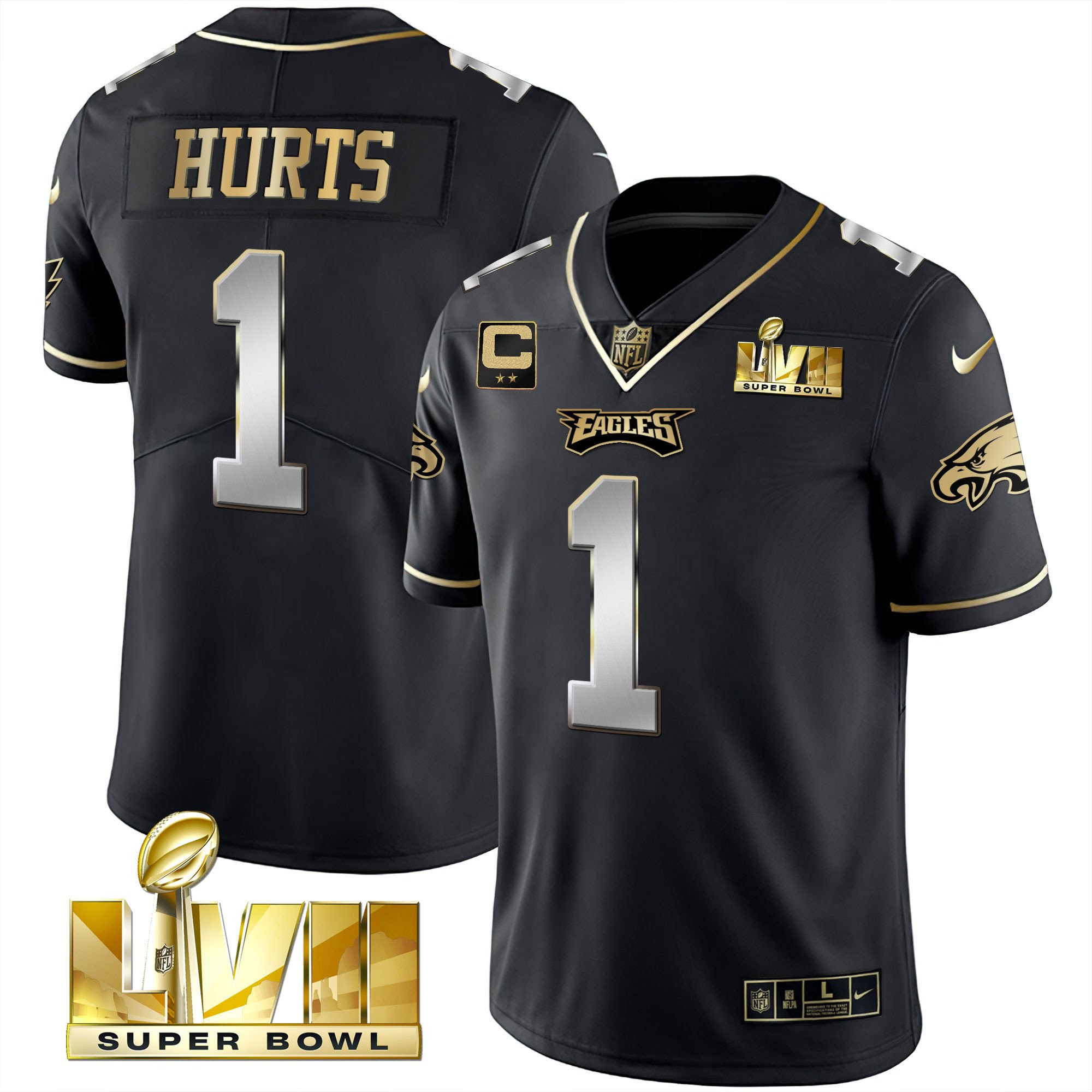 Jalen Hurts Men's Philadelphia Eagles Super Bowl Vapor Gold Black Limited Jersey - All Stitched