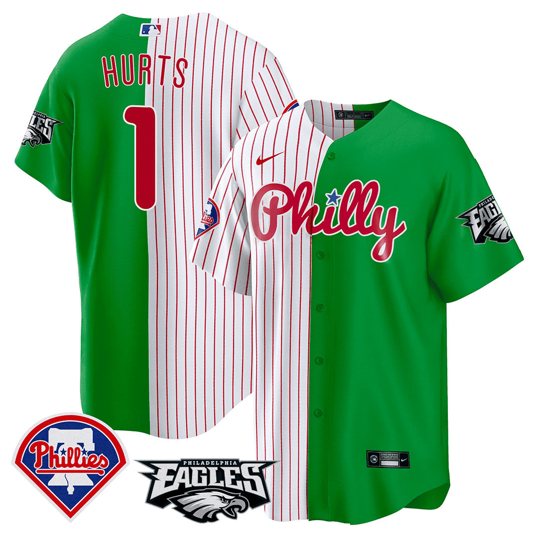 Jalen Hurts Men's Split Phillies - Philadelphia Eagles Cool Base Stripes - Green Jersey - All Stitched