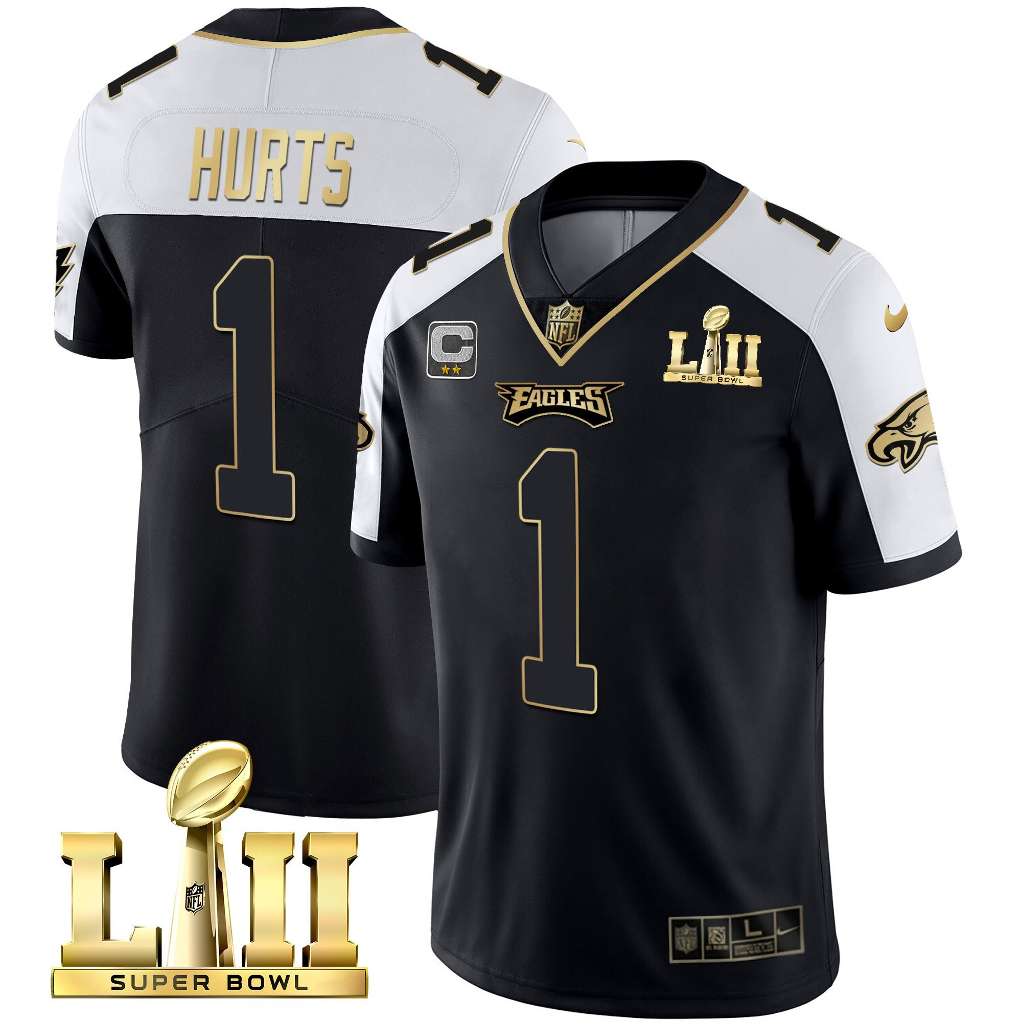 Jalen Hurts Philadelphia Eagles Super Bowl LII Patch Vapor Alternate Jersey - All Stitched