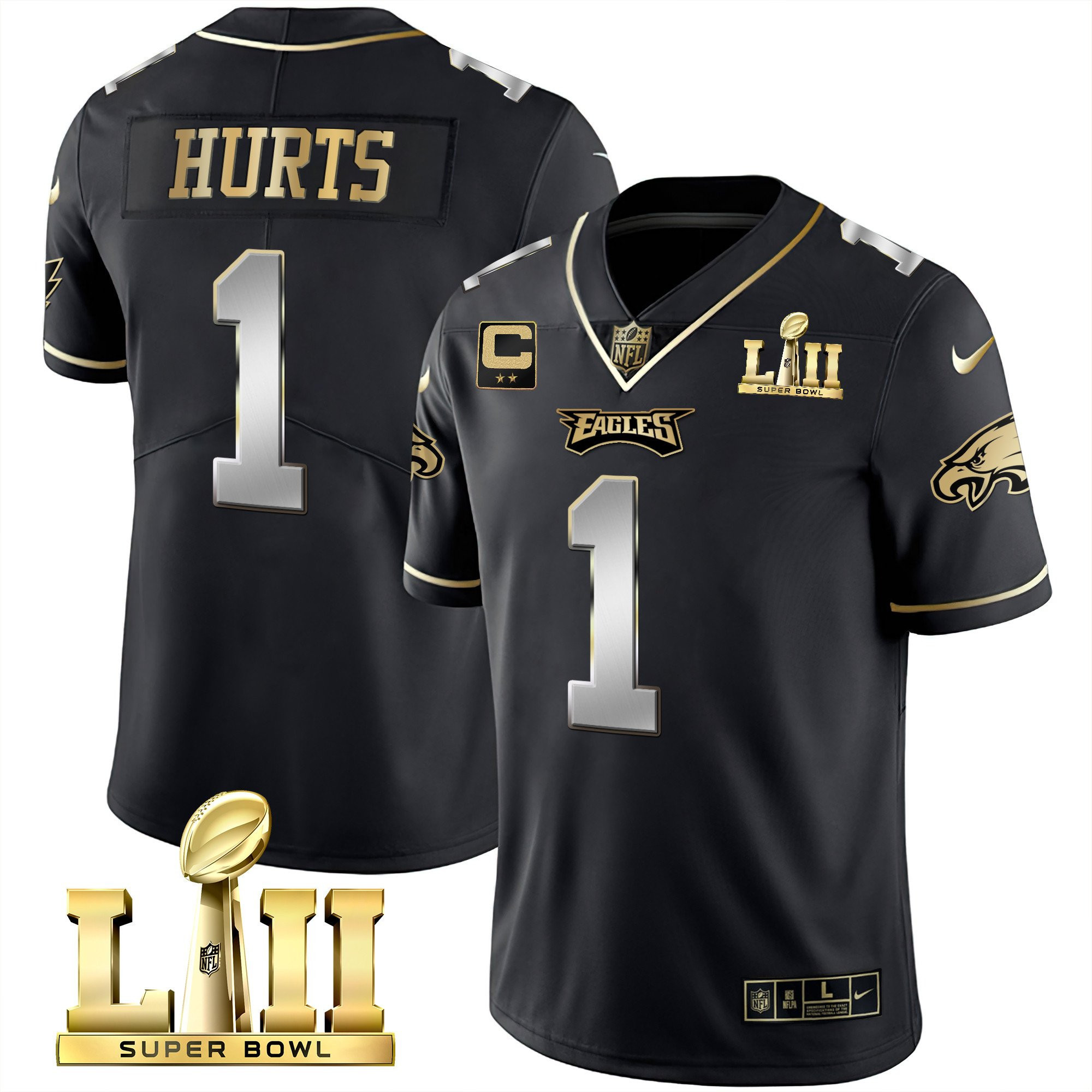 Jalen Hurts Philadelphia Eagles Super Bowl LII Patch Vapor Black Limited Jersey - All Stitched