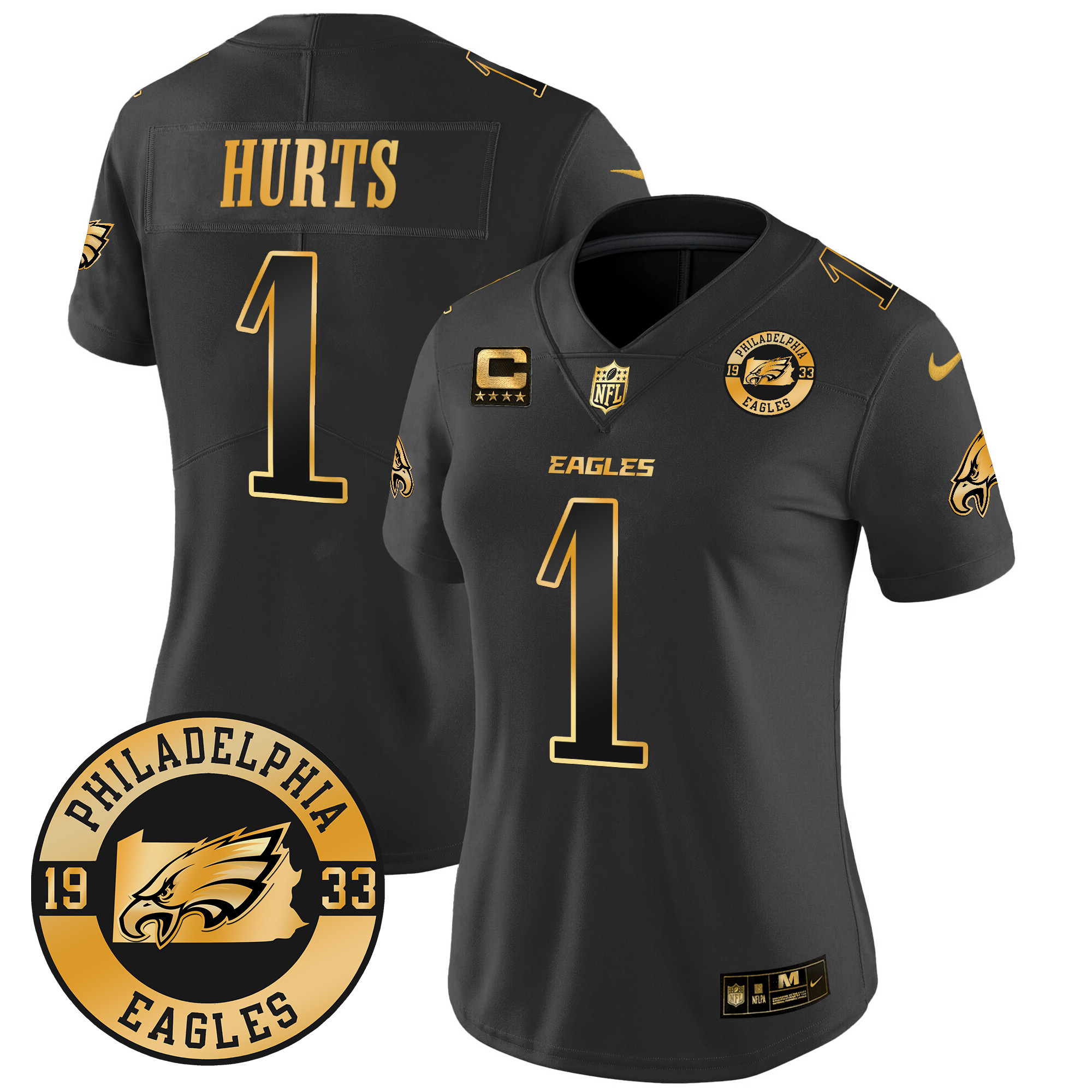 Jalen Hurts Women's Philadelphia Eagles 2024 Gold Vapor Limited Black Gold Jersey - All Stitched