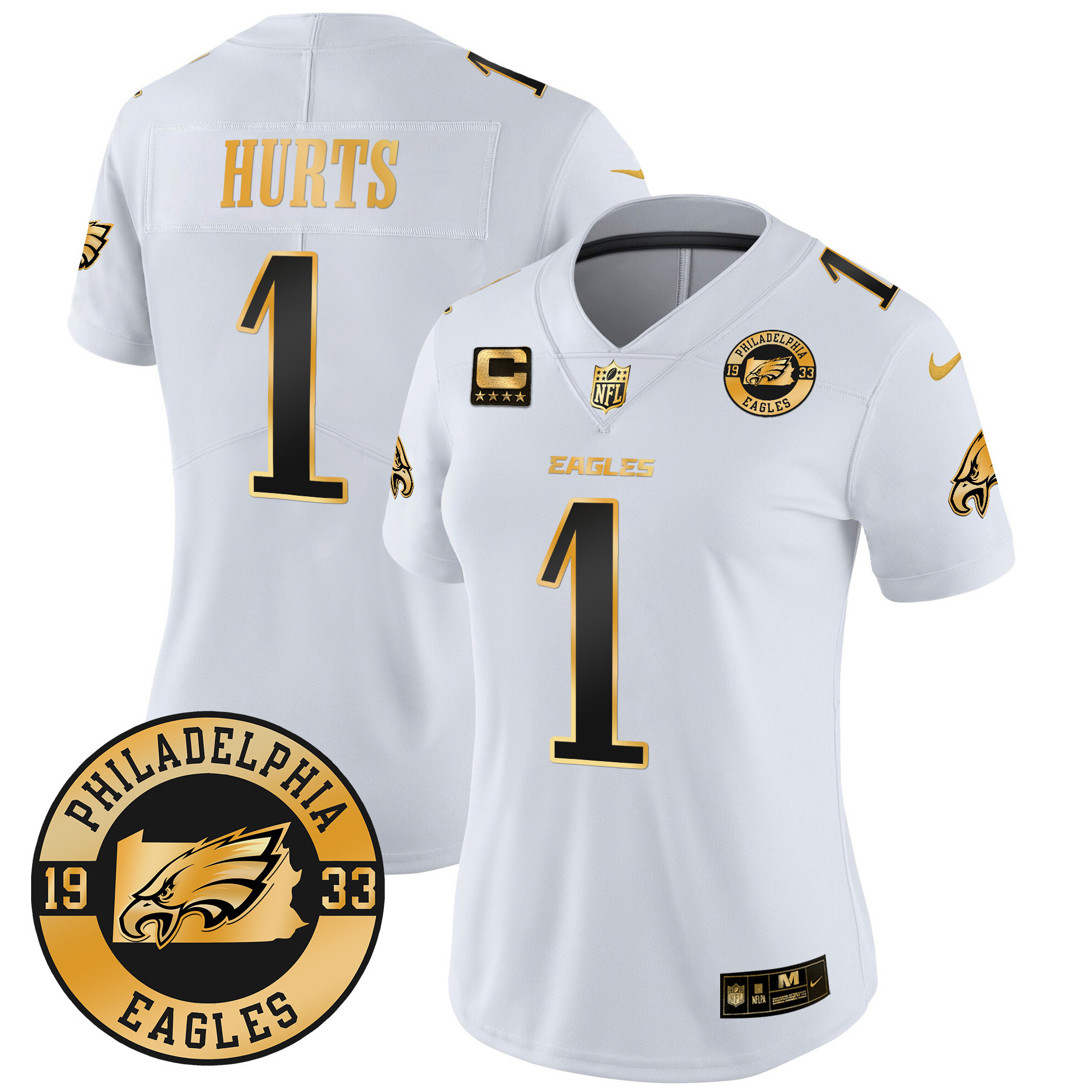 Jalen Hurts Women's Philadelphia Eagles 2024 Gold Vapor Limited White Gold Jersey - All Stitched