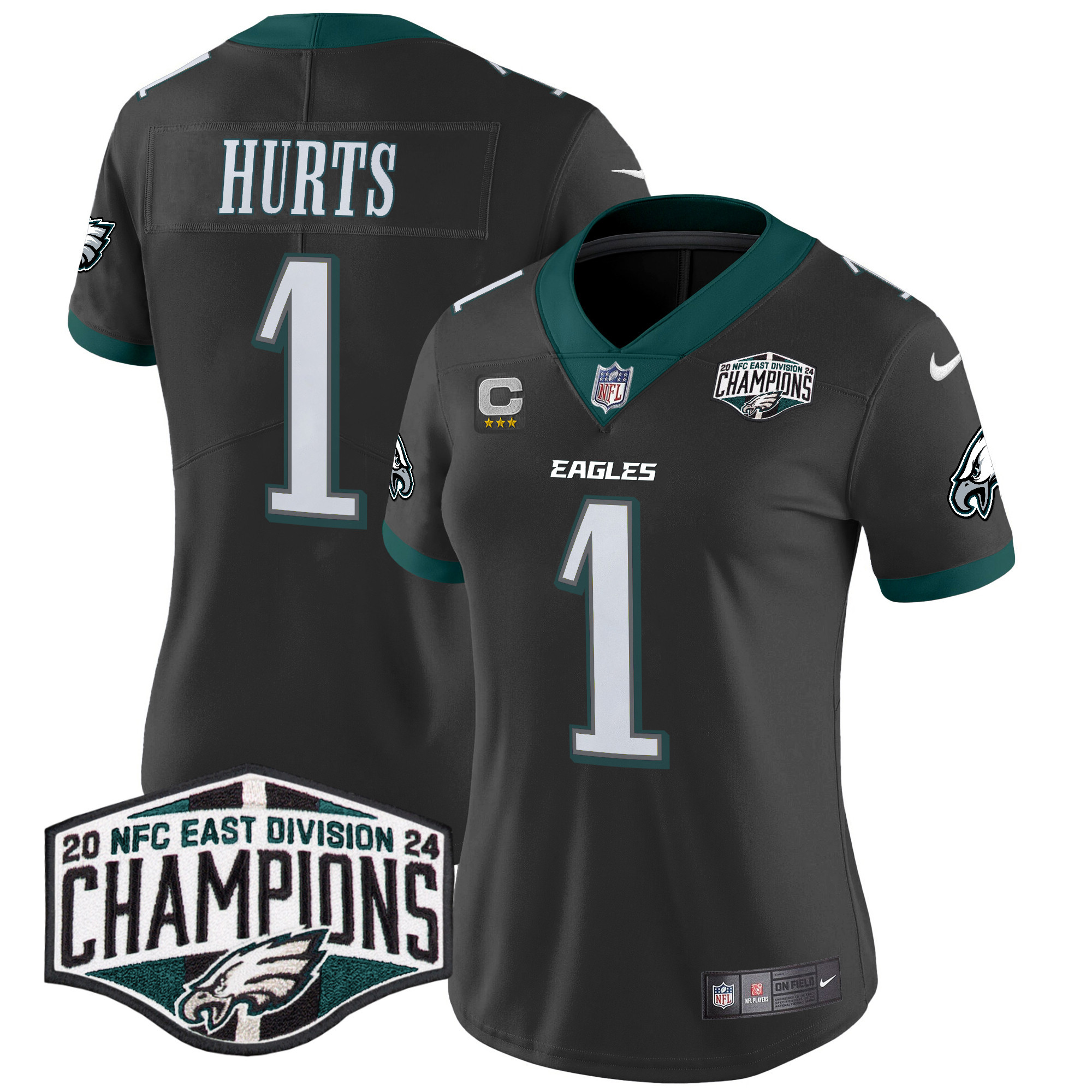 Jalen Hurts Women's Philadelphia Eagles 2024 NFC East Division Champions Vapor Limited Black Jersey - All Stitched
